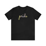 Pangender Pride T-Shirt: Flowing Cursive 'Pride' in Gradient Hues