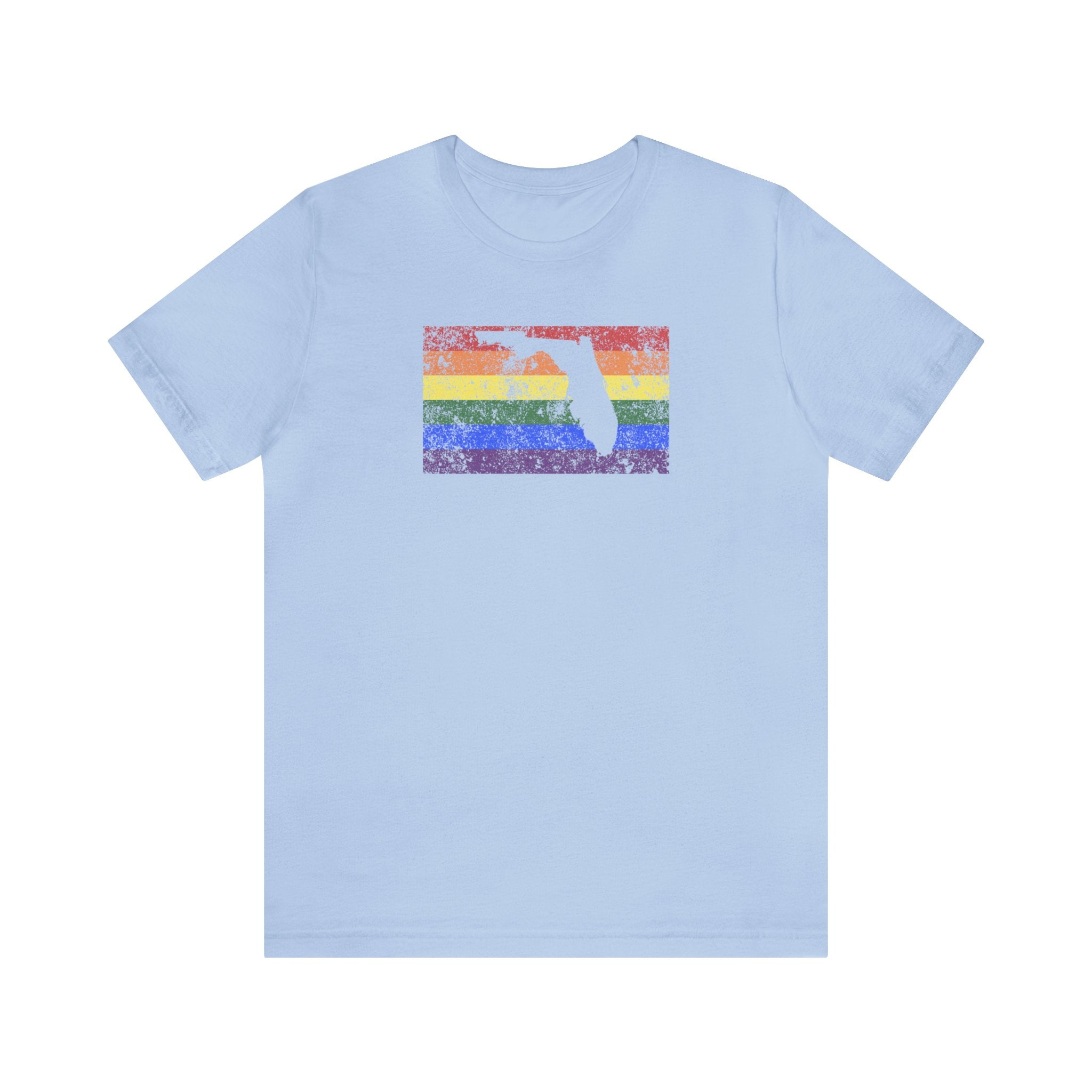 Florida Pride Flag Tee: Rainbow LGBTQ+ State Silhouette Distressed Shirt