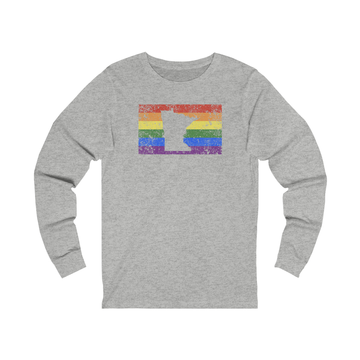 Minnesota Pride Flag Long Sleeve Tee: Rainbow LGBTQ+ State Silhouette Distressed Long Sleeve T-Shirt