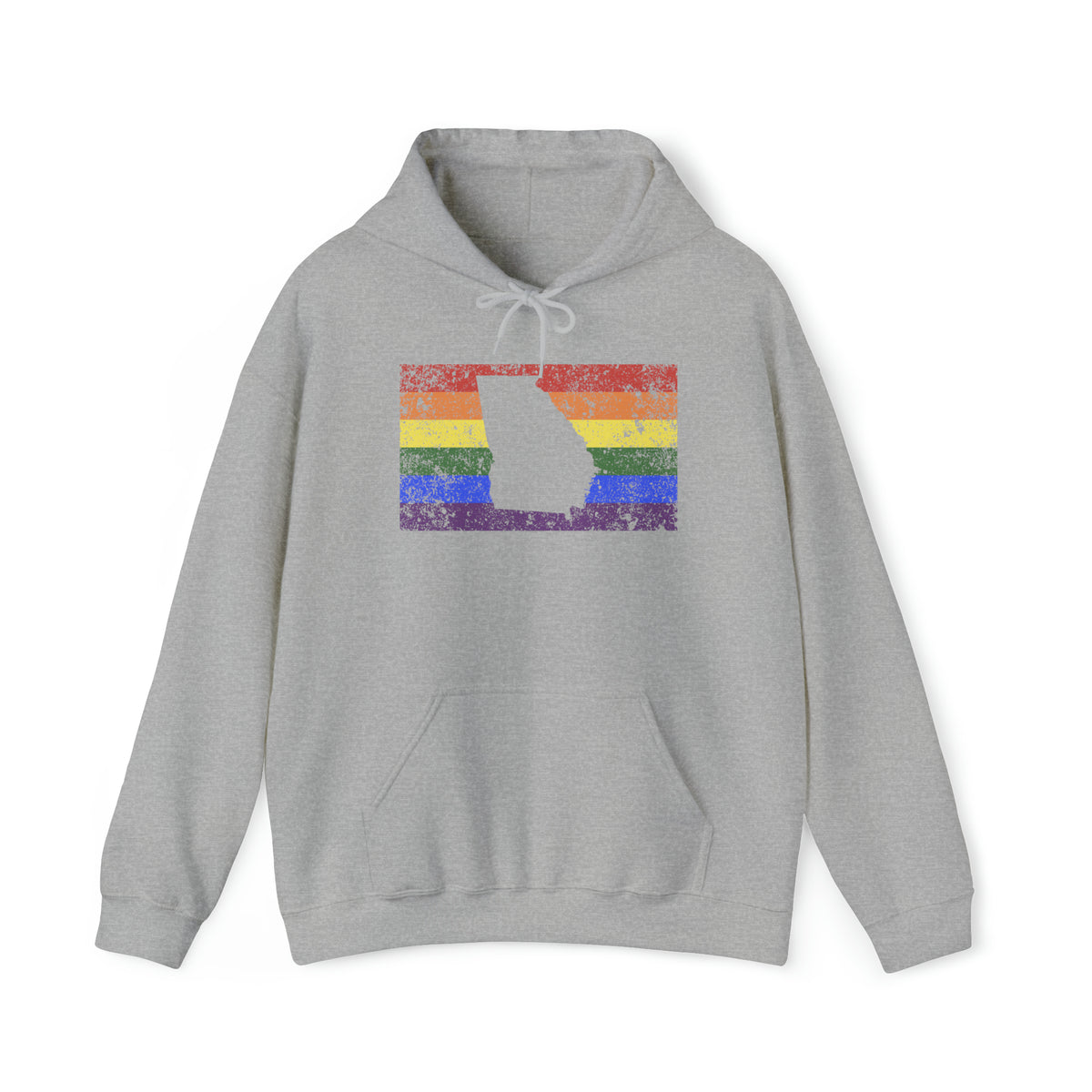 Georgia Pride Flag Hoodie: Rainbow LGBTQ+ State Silhouette Distressed Hooded Sweatshirt