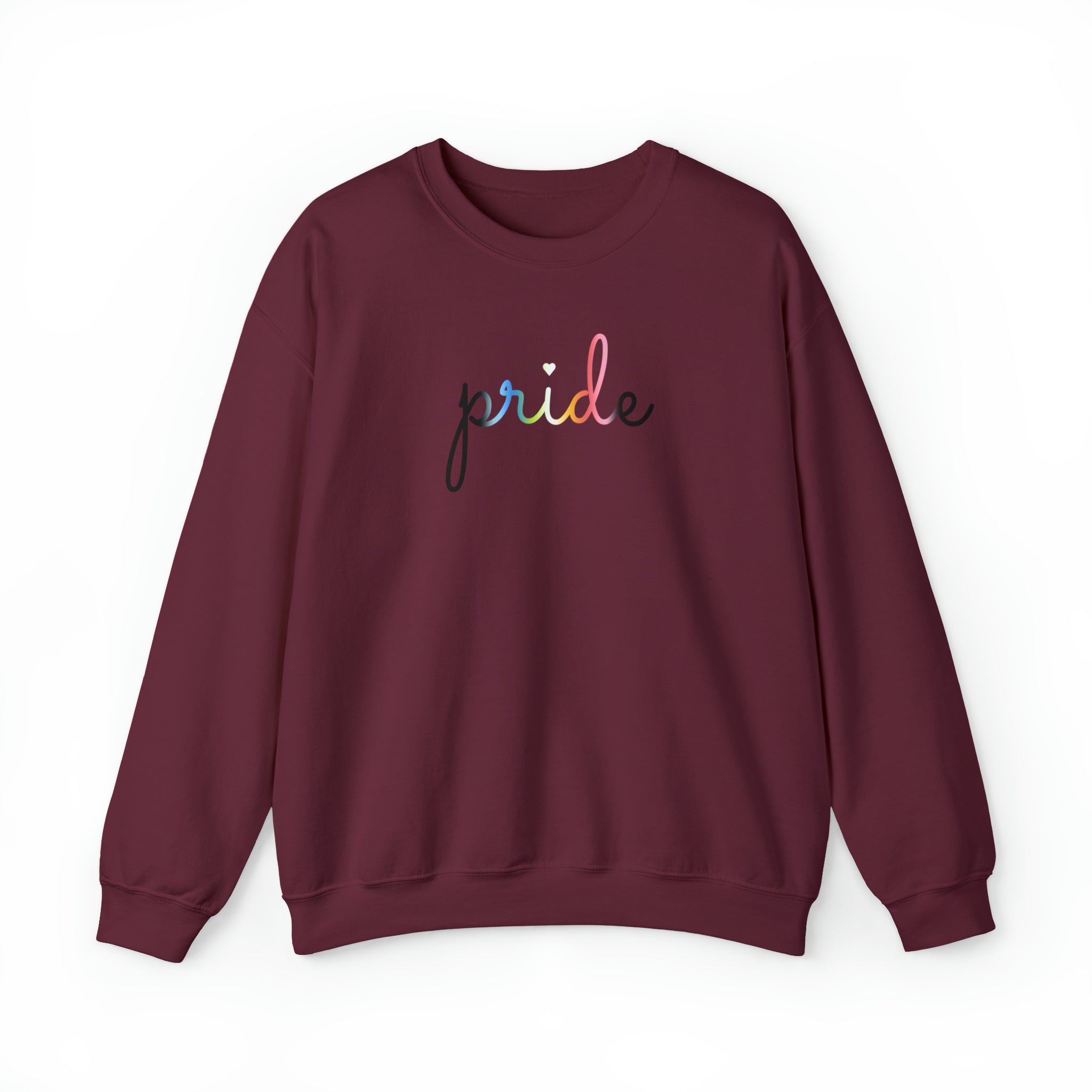 Queer Pride Sweater: Flowing Cursive 'Pride' in Gradient Hues