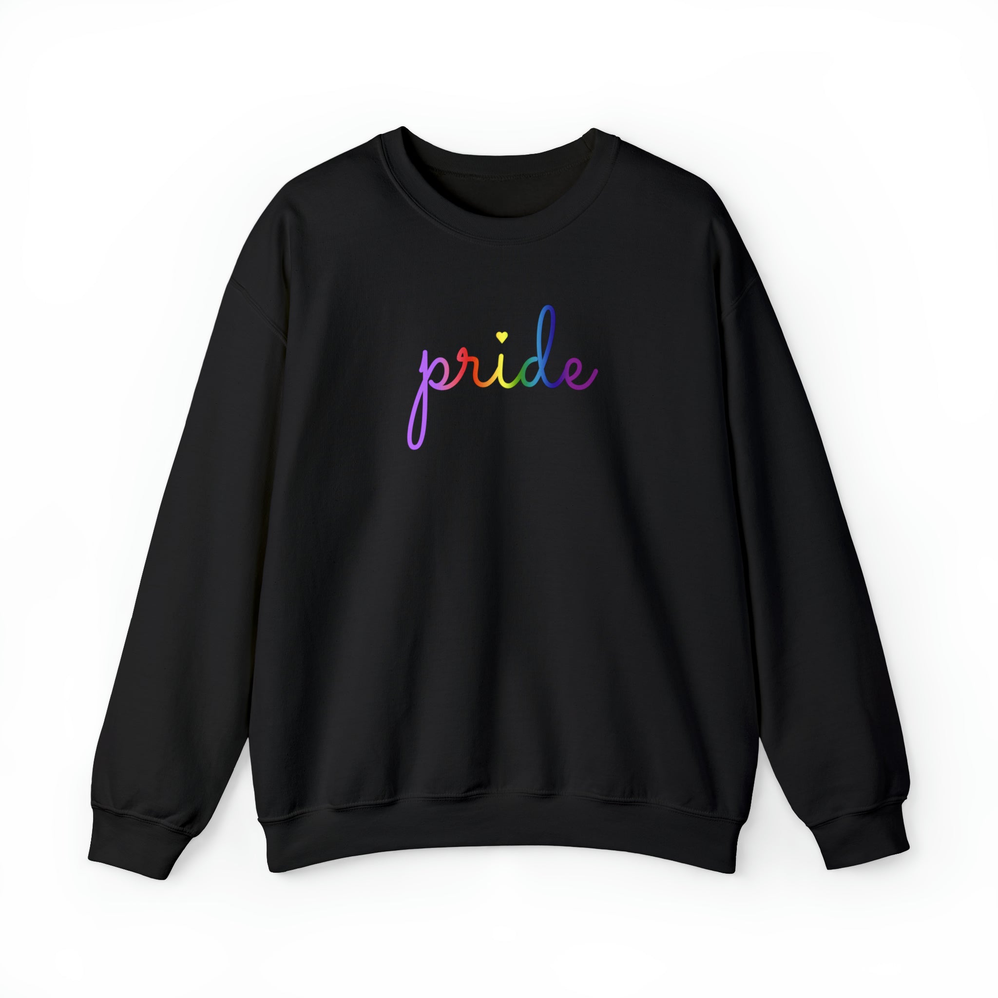 Gilbert Baker Pride Flag Sweater: Flowing Cursive 'Pride' in Gradient Hues