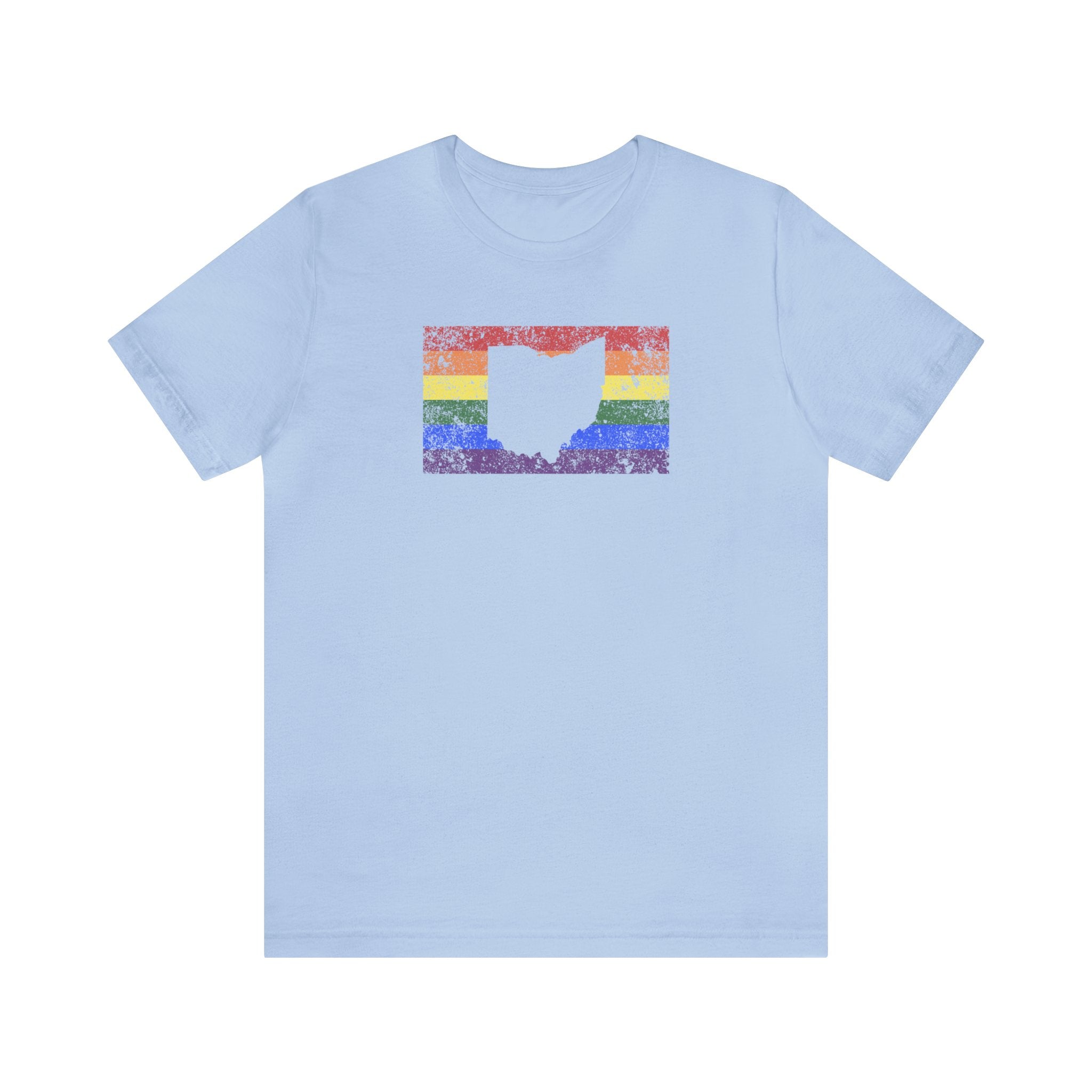Ohio Pride Flag Tee: Rainbow LGBTQ+ State Silhouette Distressed Shirt