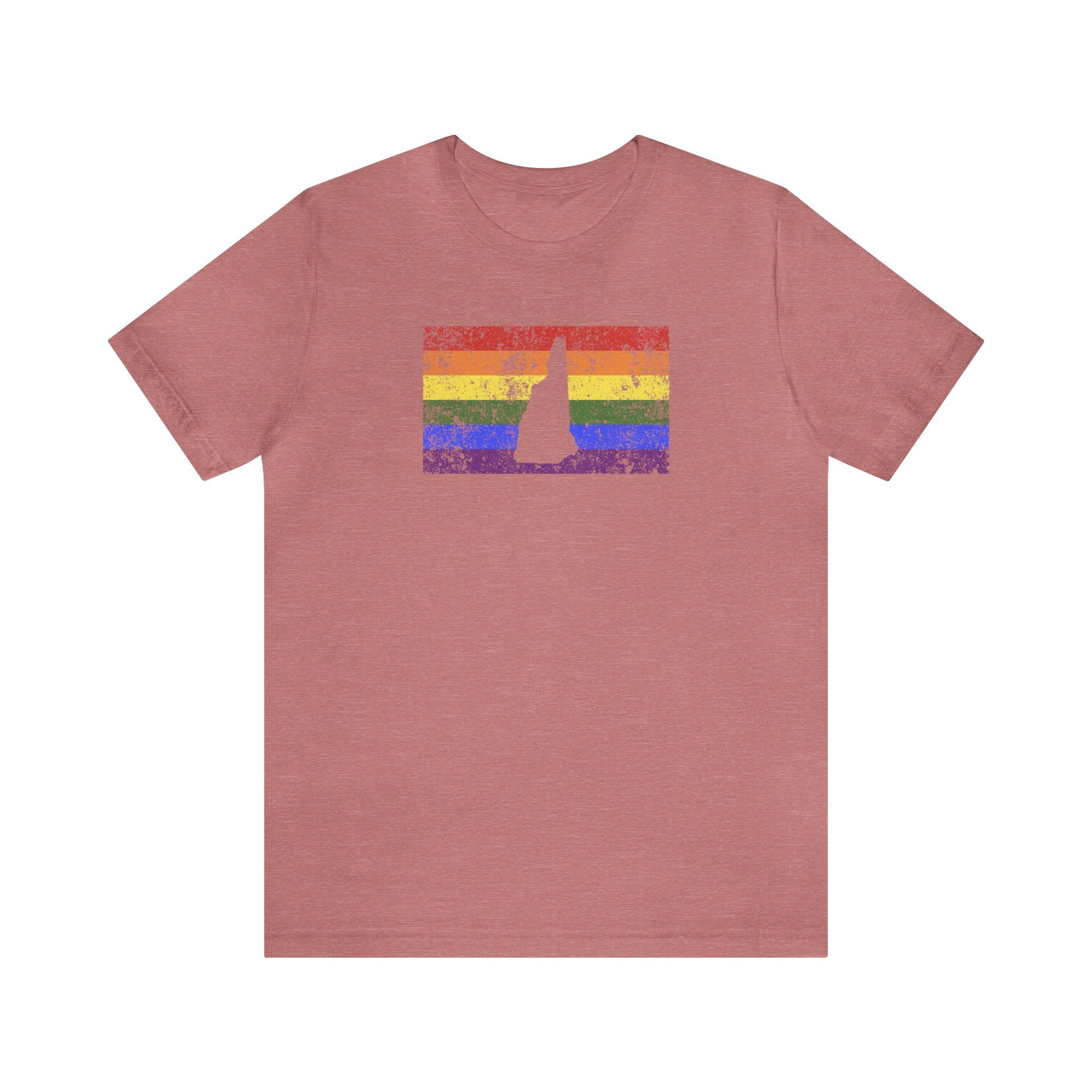 New Hampshire Pride Flag Tee: Rainbow LGBTQ+ State Silhouette Distressed Shirt