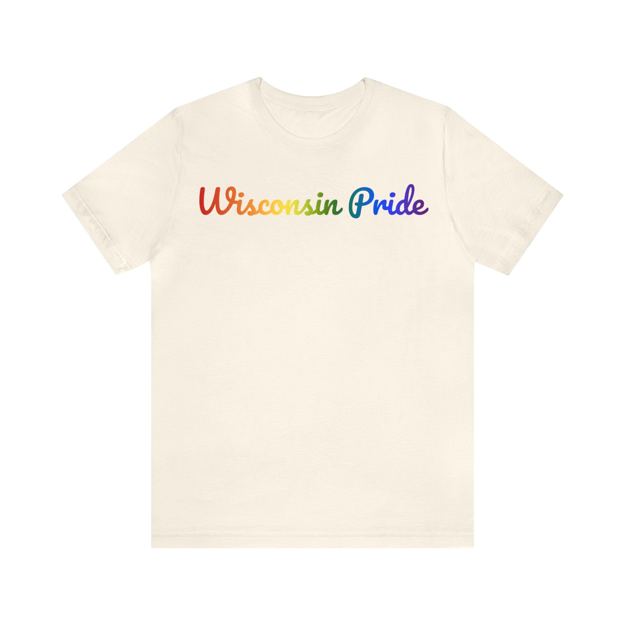 Wisconsin Pride T-Shirt: Flowing Cursive Design with LGBTQ+ Gradient