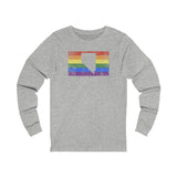 Nevada Pride Flag Long Sleeve Tee: Rainbow LGBTQ+ State Silhouette Distressed Long Sleeve T-Shirt
