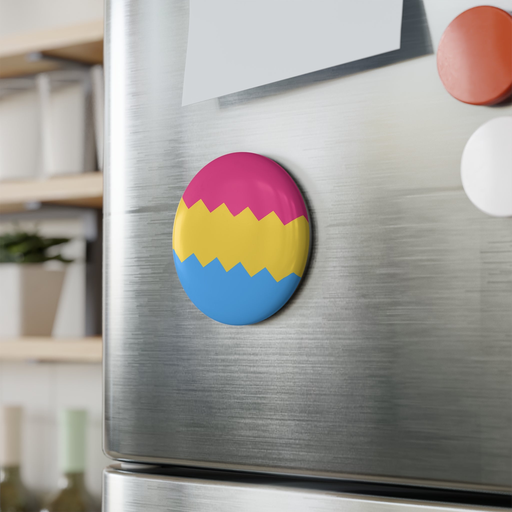 Pansexual Pride Flag Magnet: Wavey Round Button for Fridge