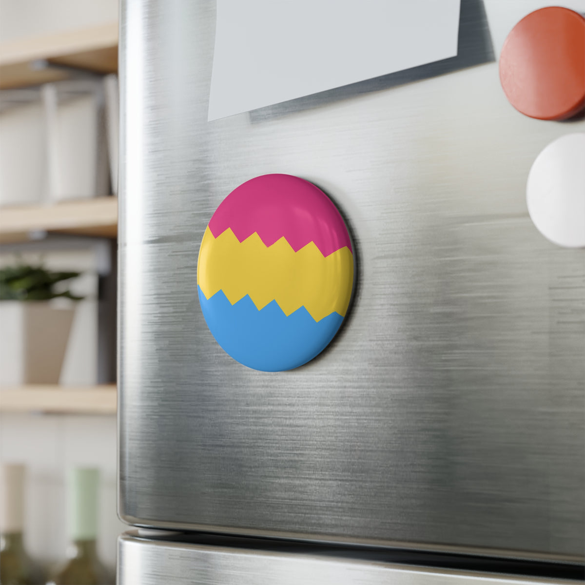 Pansexual Pride Flag Magnet: Wavey Round Button for Fridge