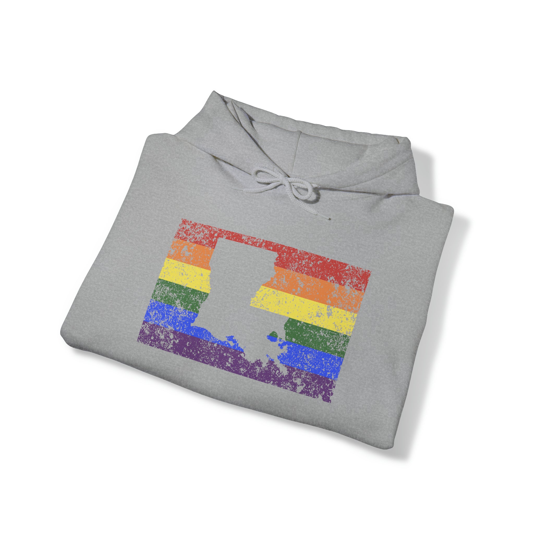 Louisiana Pride Flag Hoodie: Rainbow LGBTQ+ State Silhouette Distressed Hooded Sweatshirt