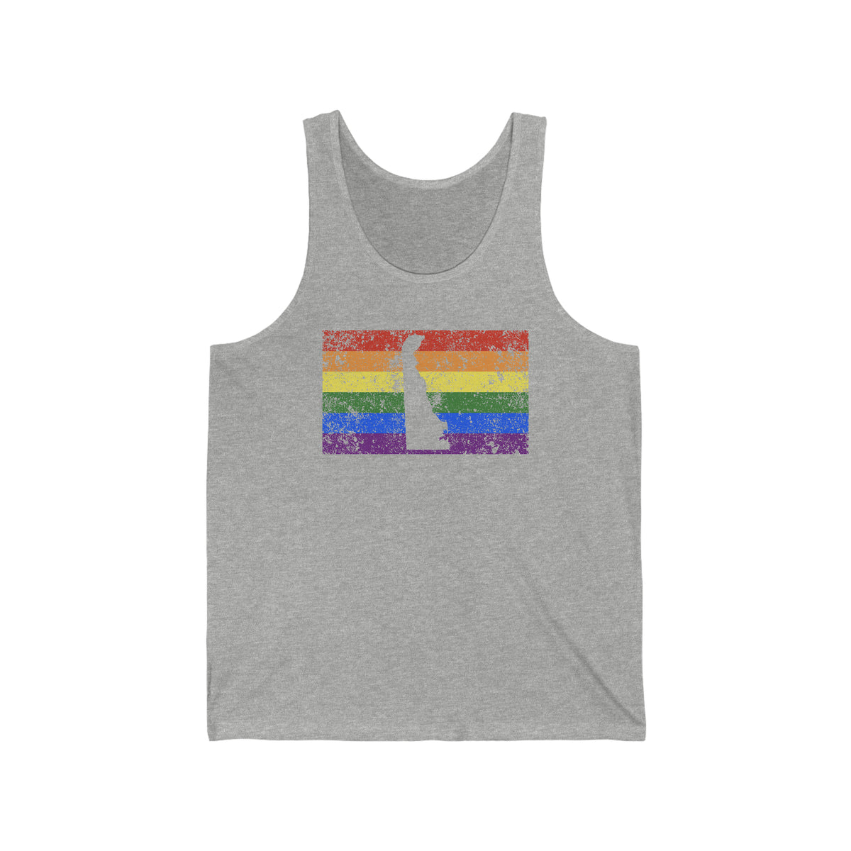 Delaware Pride Flag Tank: Rainbow LGBTQ+ State Silhouette Distressed Tank-Top