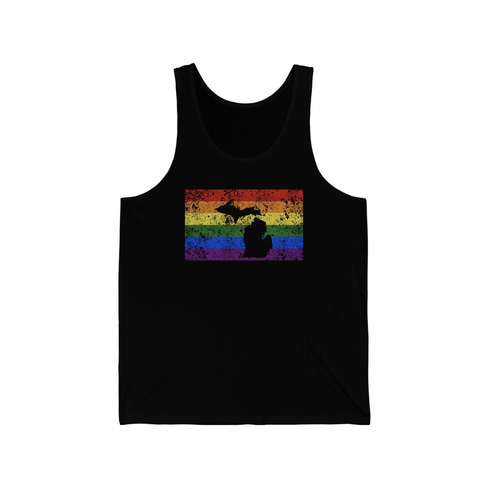 Michigan Pride Flag Tank: Rainbow LGBTQ+ State Silhouette Distressed Tank-Top