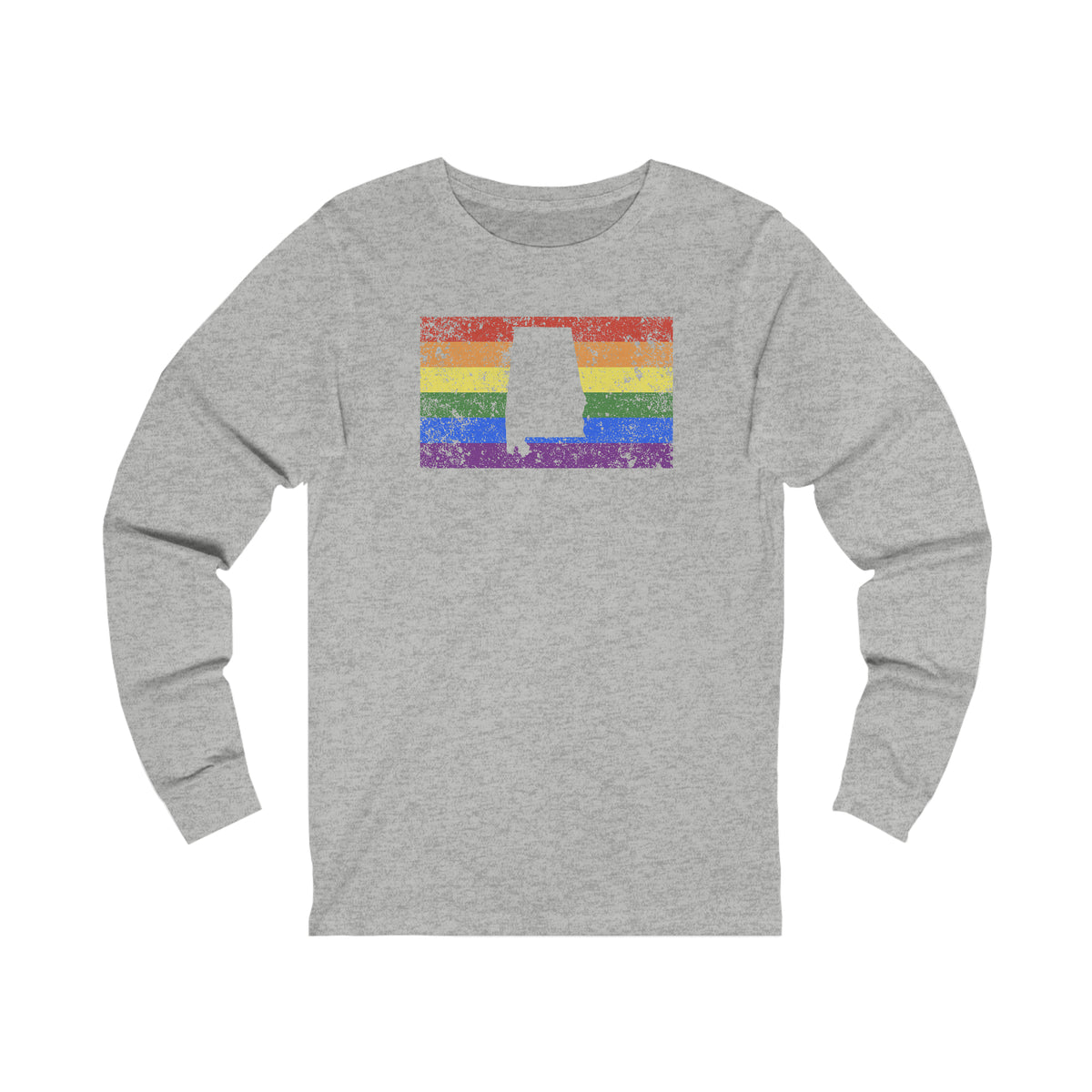 Alabama Pride Flag Long Sleeve Tee: Rainbow LGBTQ+ State Silhouette Distressed Long Sleeve T-Shirt