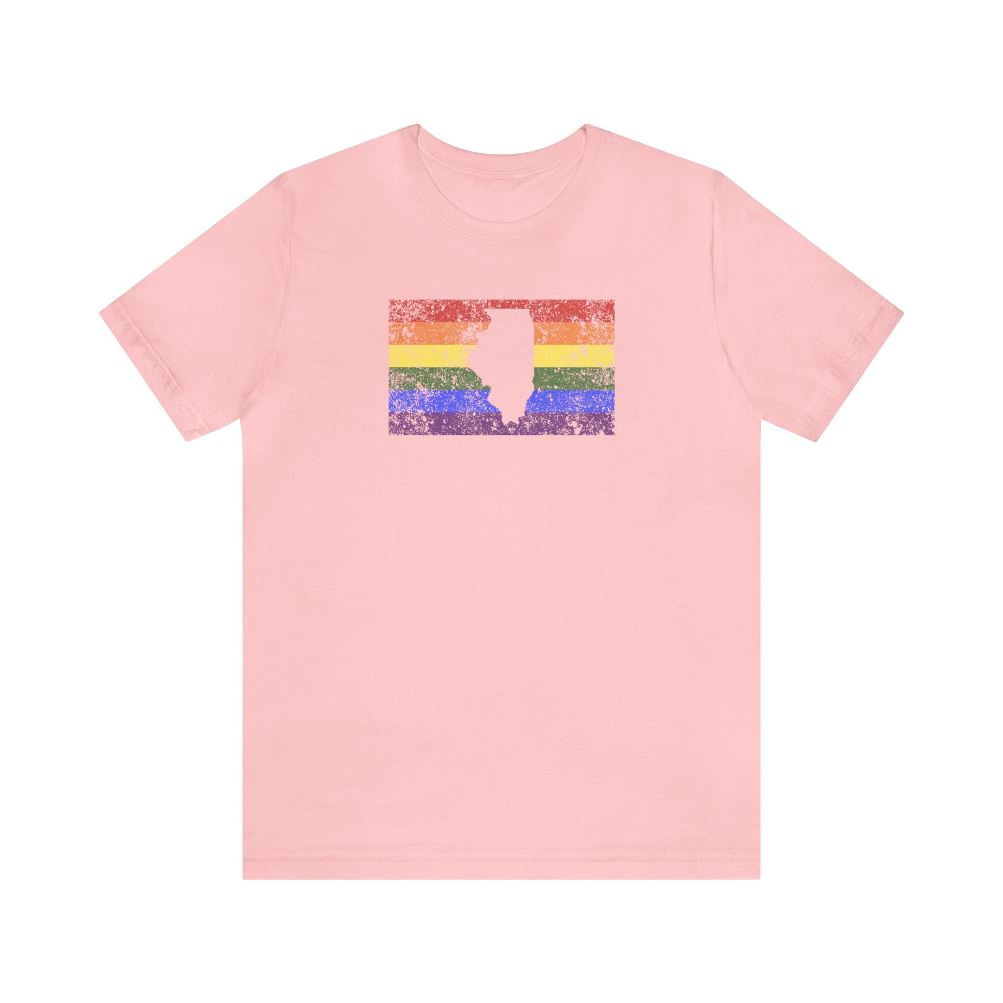 Illinois Pride Flag Tee: Rainbow LGBTQ+ State Silhouette Distressed Shirt