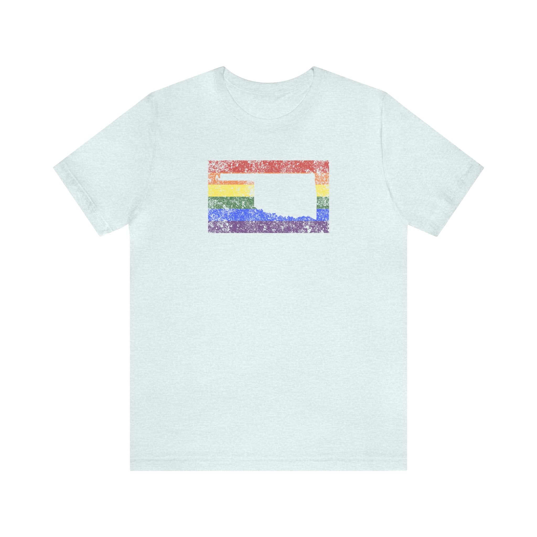 Oklahoma Pride Flag Tee: Rainbow LGBTQ+ State Silhouette Distressed Shirt