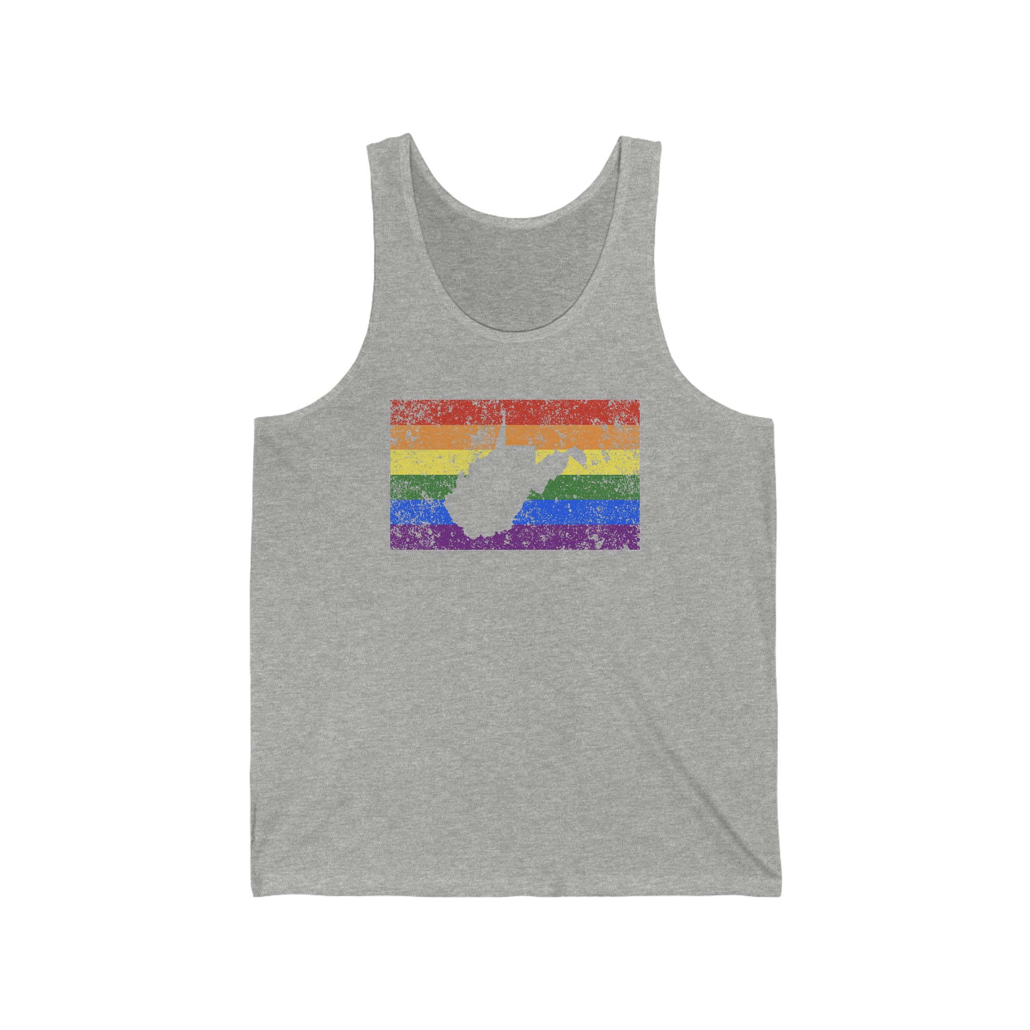 West Virginia Pride Flag Tank: Rainbow LGBTQ+ State Silhouette Distressed Tank-Top