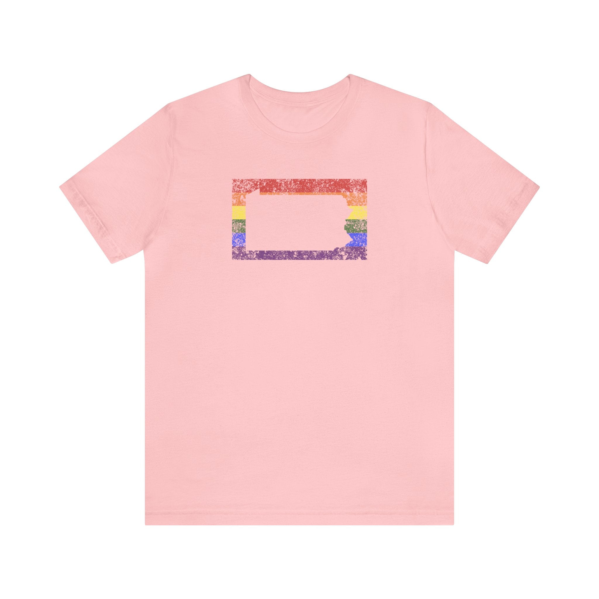 Pennsylvania Pride Flag Tee: Rainbow LGBTQ+ State Silhouette Distressed Shirt