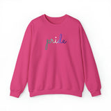 Gay Pride Sweater: Flowing Cursive 'Pride' in Gradient Hues