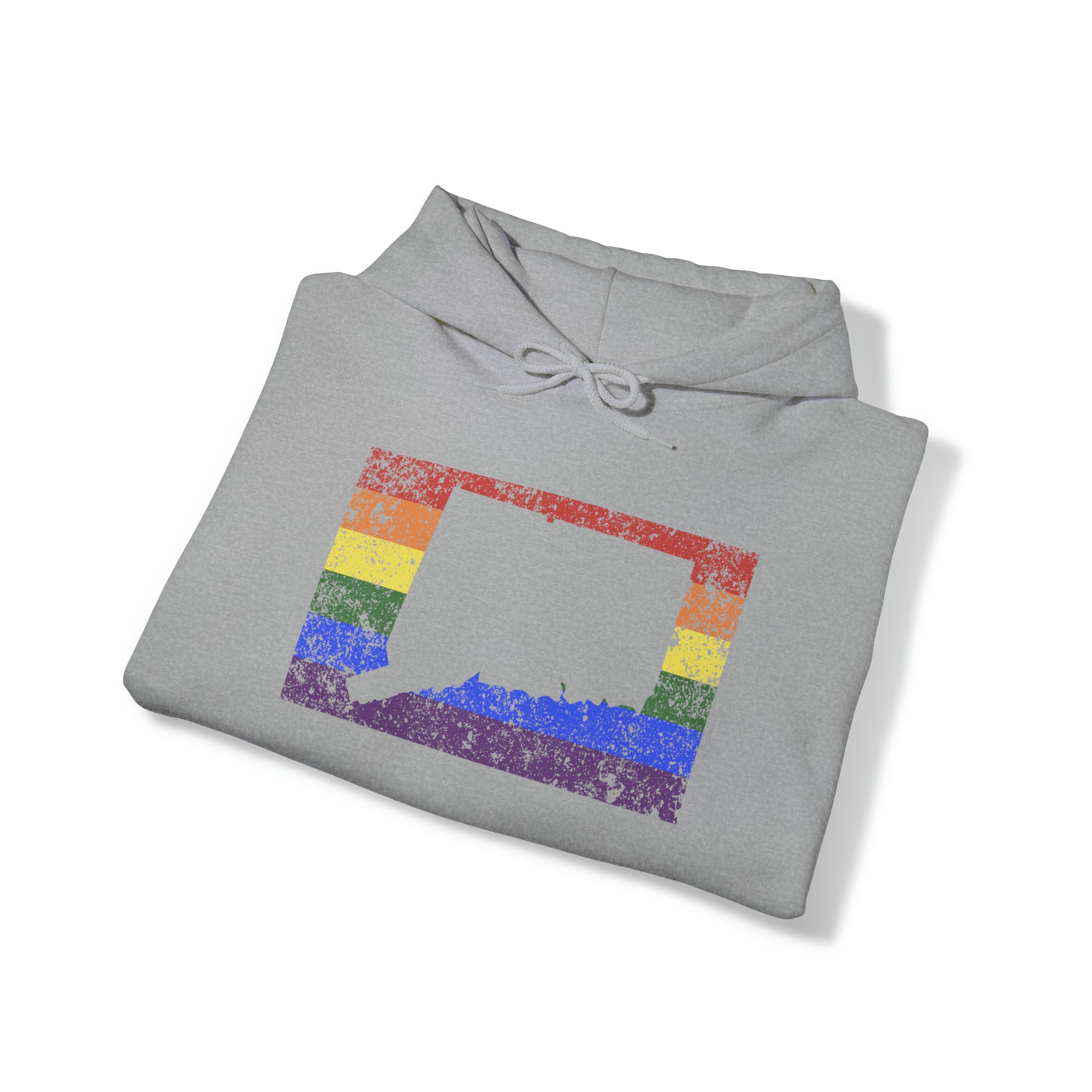 Connecticut Pride Flag Hoodie: Rainbow LGBTQ+ State Silhouette Distressed Hooded Sweatshirt