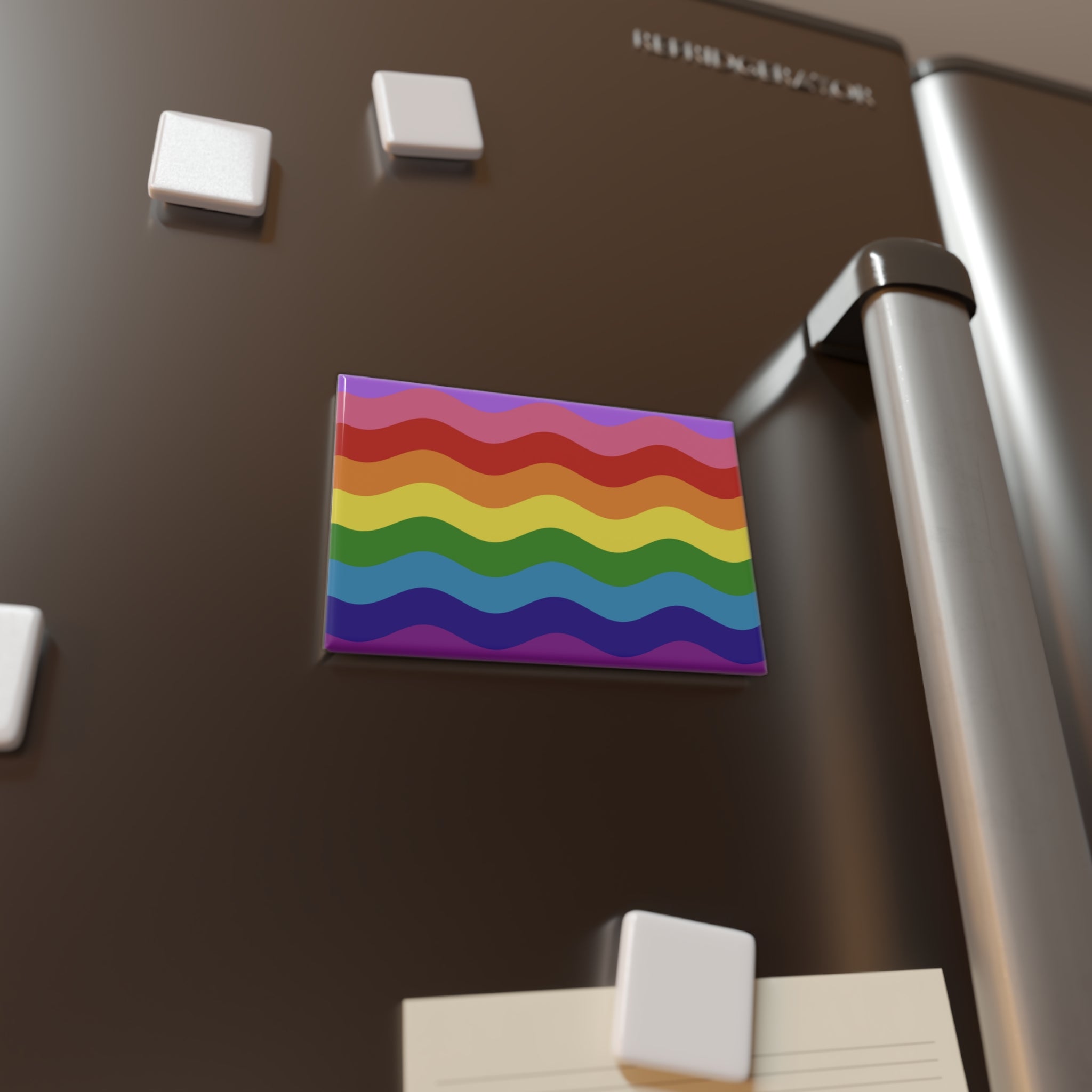 Gilbert Baker Pride Flag Magnet: Ripple Rectangle Button for Fridge