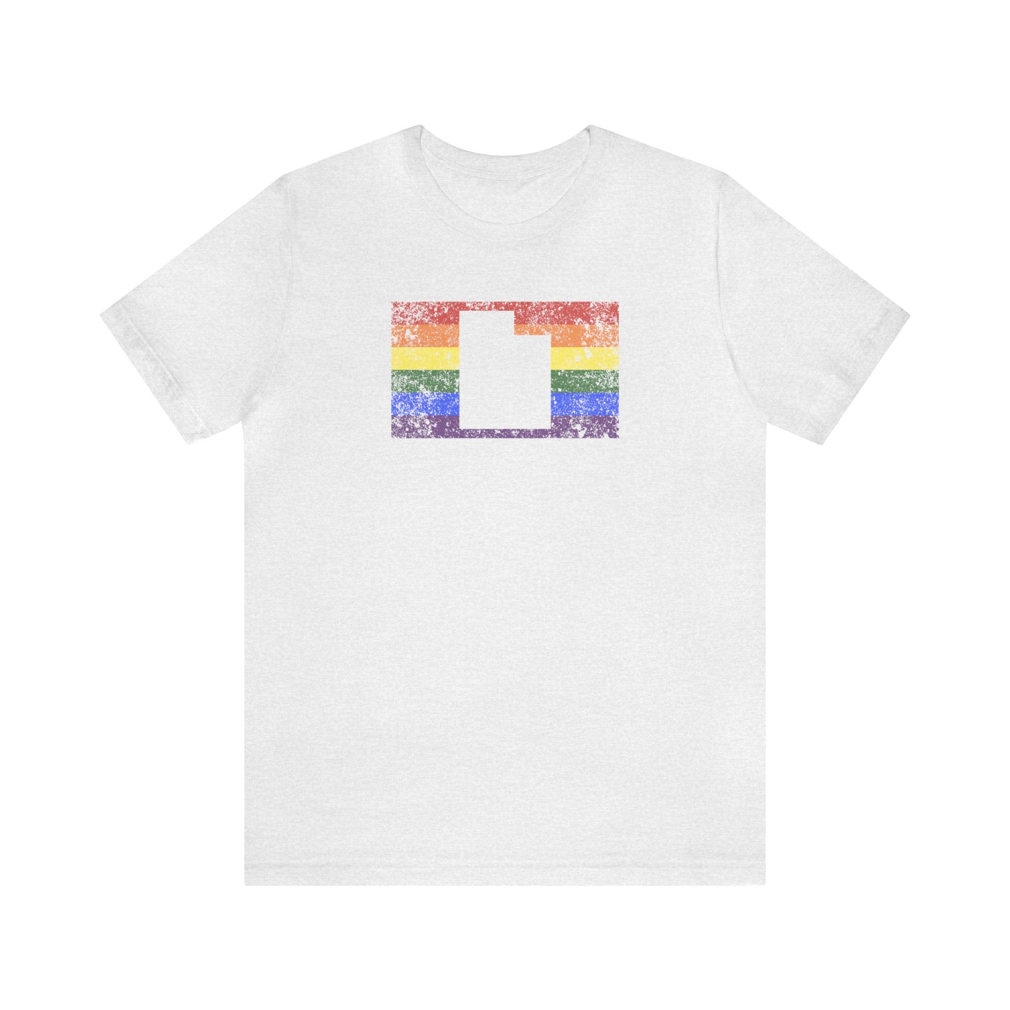 Utah Pride Flag Tee: Rainbow LGBTQ+ State Silhouette Distressed Shirt