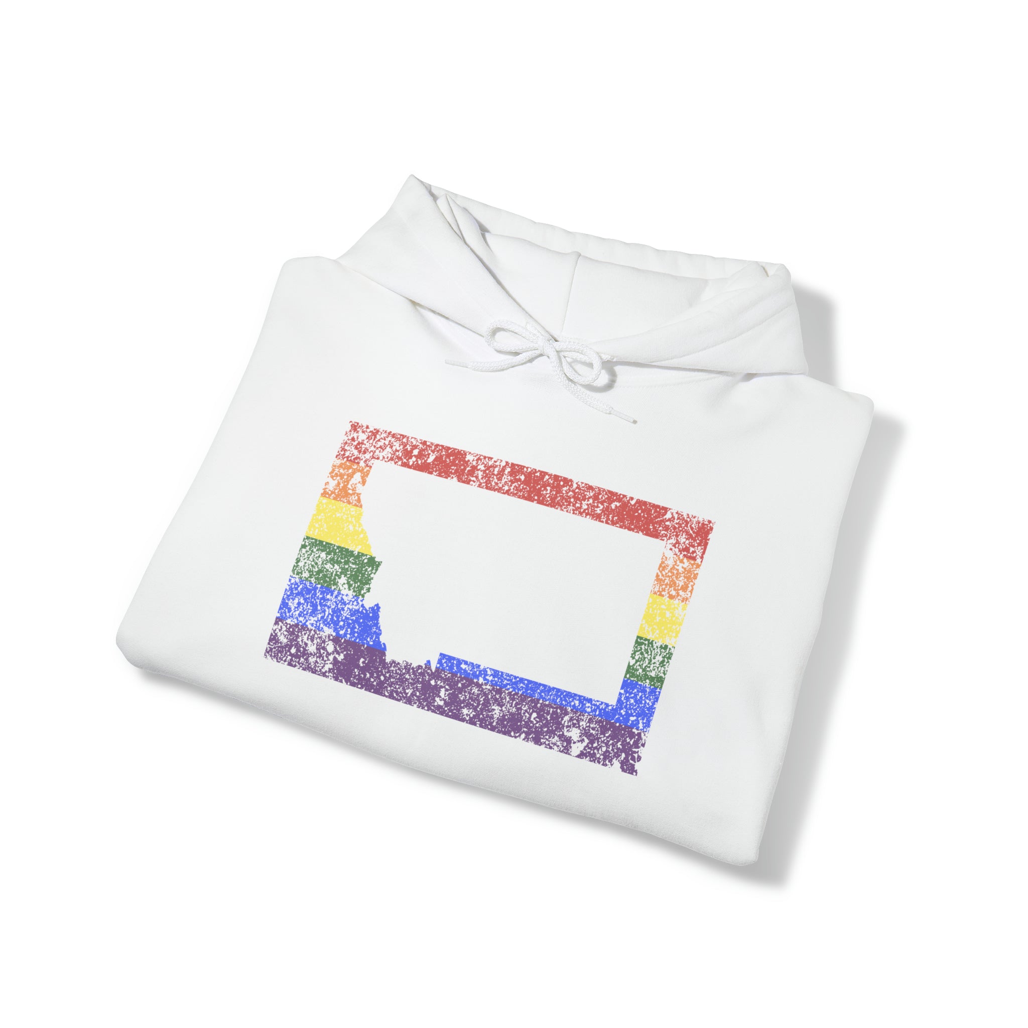 Montana Pride Flag Hoodie: Rainbow LGBTQ+ State Silhouette Distressed Hooded Sweatshirt