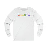 Vermont Pride Long Sleeve Tee: Flowing Cursive Design with LGBTQ+ Gradient