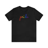 Pride T-Shirt: Flowing Cursive 'Pride' in Gradient Hues