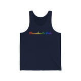 Massachusetts Pride Tank Top: Flowing Cursive Design with LGBTQ+ Gradient