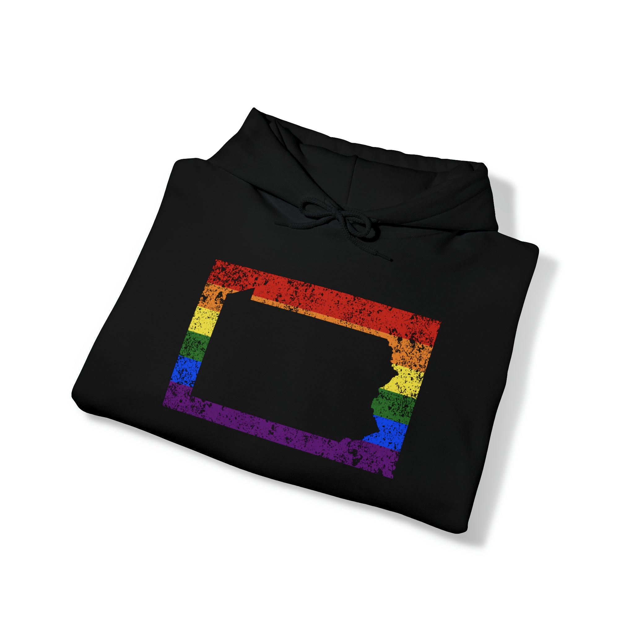 Pennsylvania Pride Flag Hoodie: Rainbow LGBTQ+ State Silhouette Distressed Hooded Sweatshirt