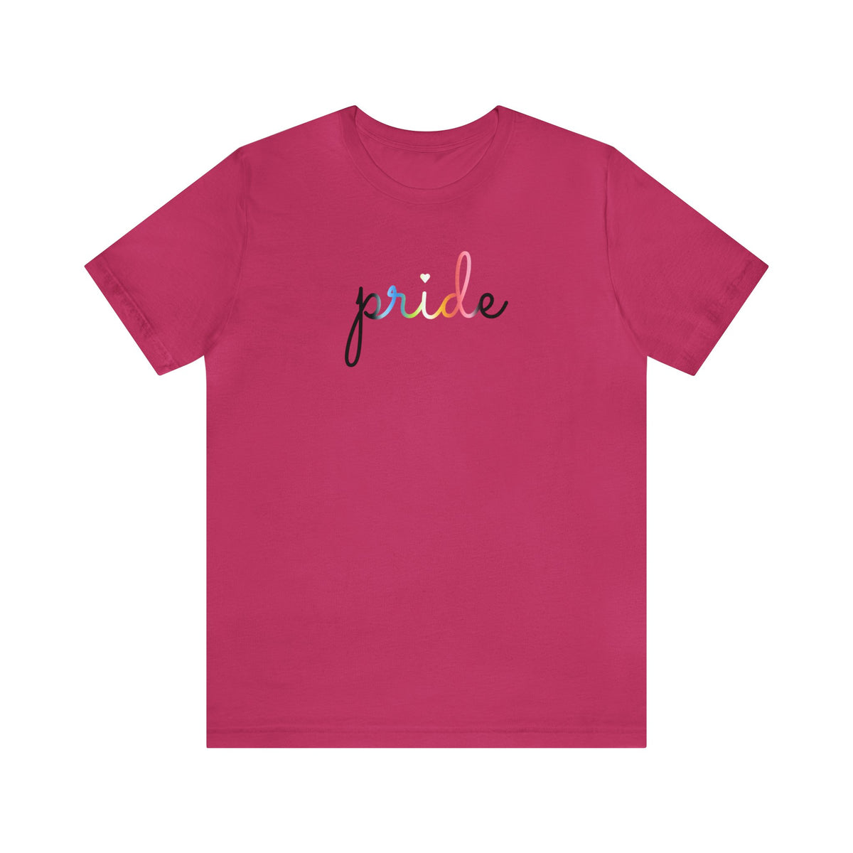 Queer Pride T-Shirt: Flowing Cursive 'Pride' in Gradient Hues