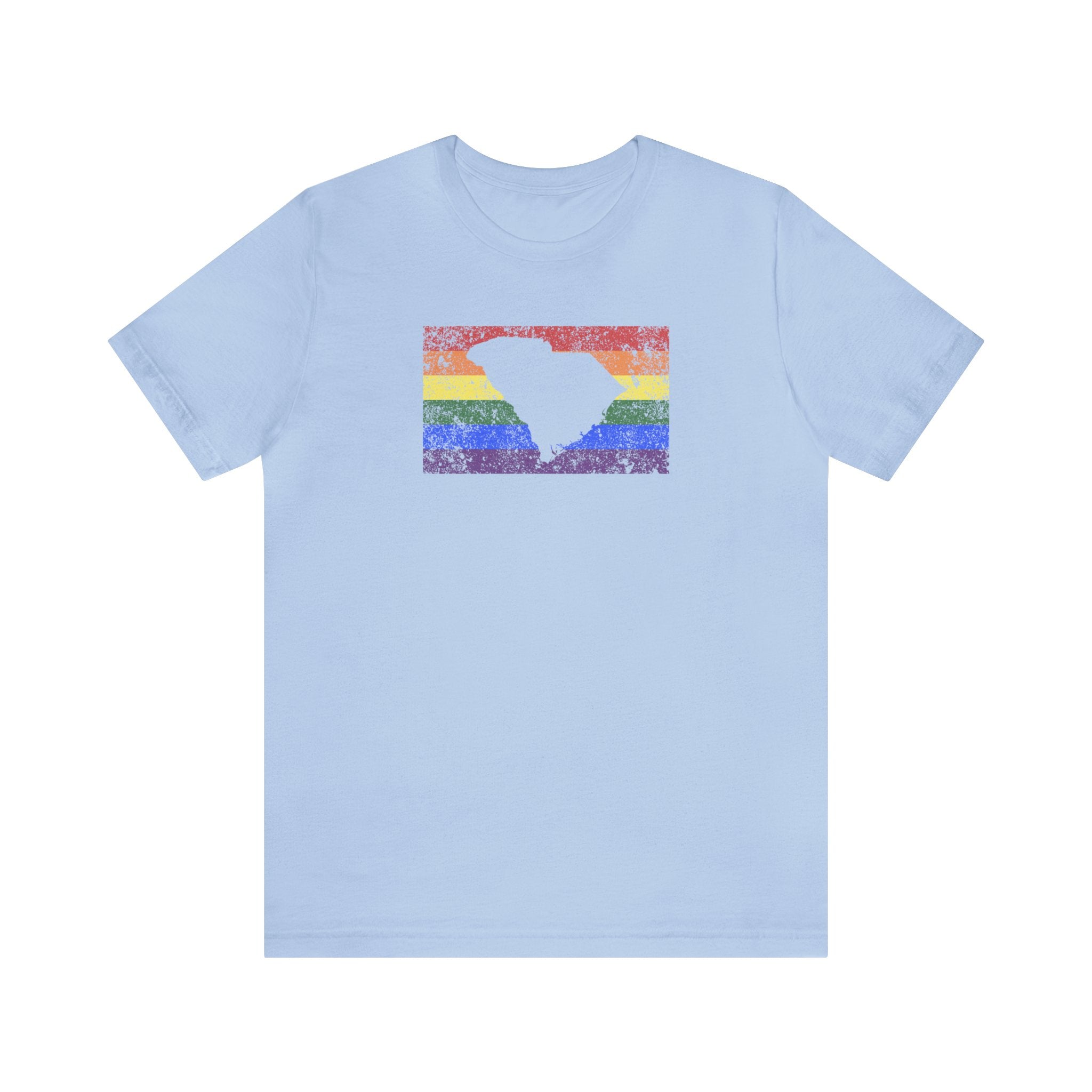 South Carolina Pride Flag Tee: Rainbow LGBTQ+ State Silhouette Distressed Shirt