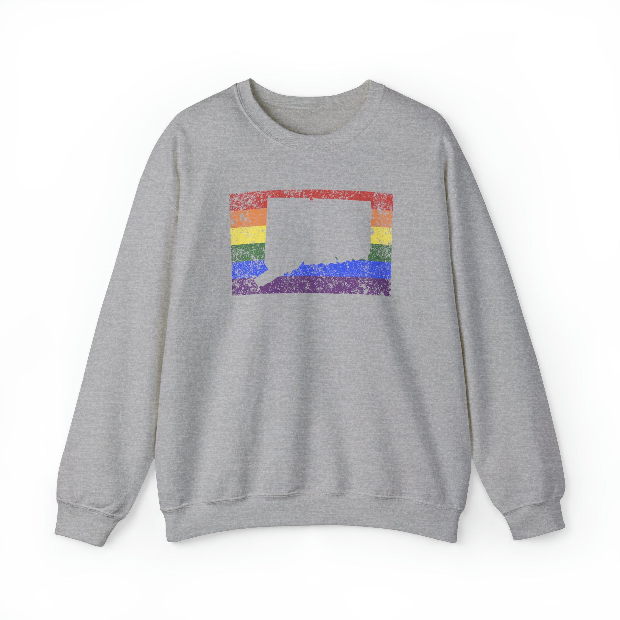 Connecticut Pride Flag Sweater: Rainbow LGBTQ+ State Silhouette Distressed Sweatshirt
