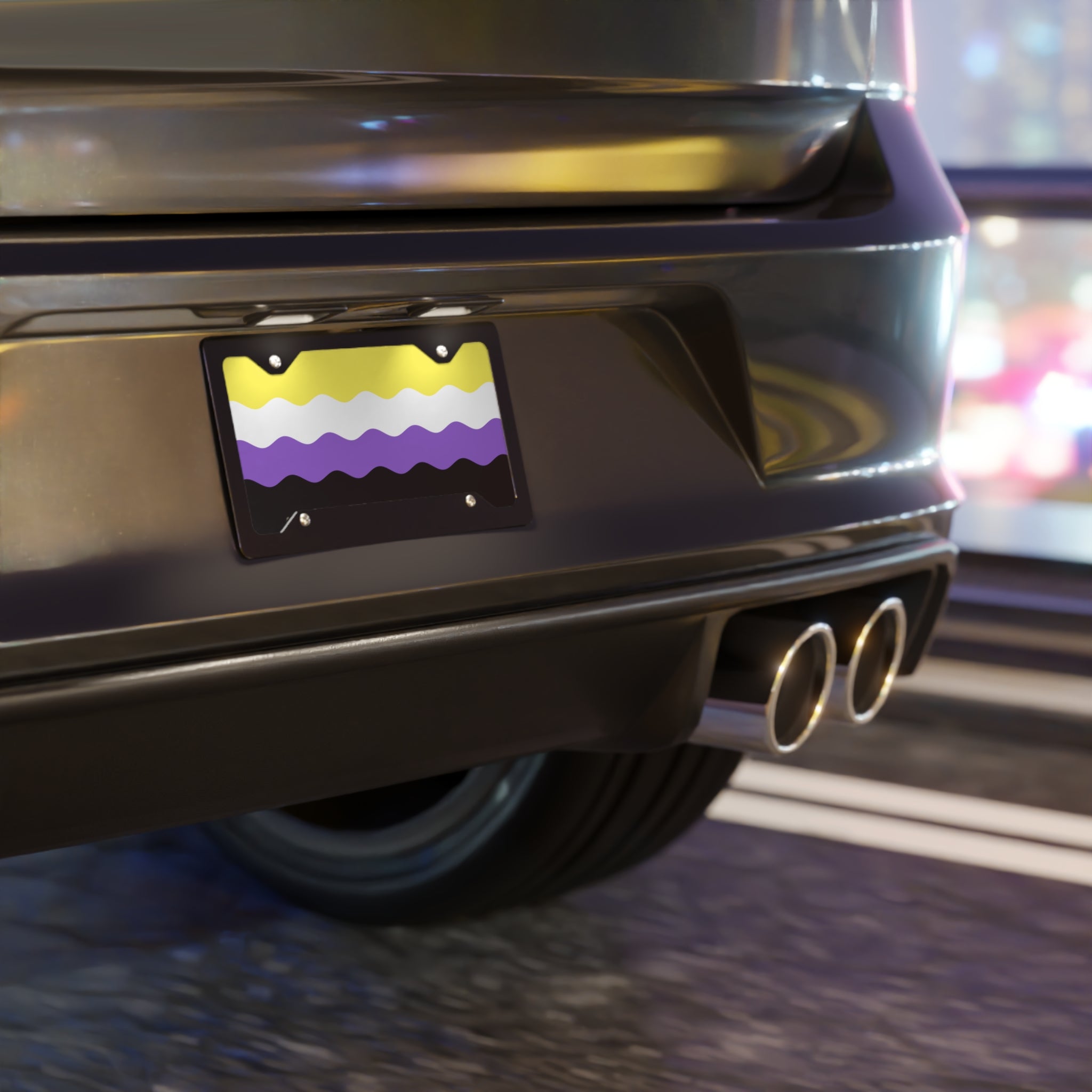 Nonbinary Flag Ripple Vanity License Plate: Wavey Design for Cars