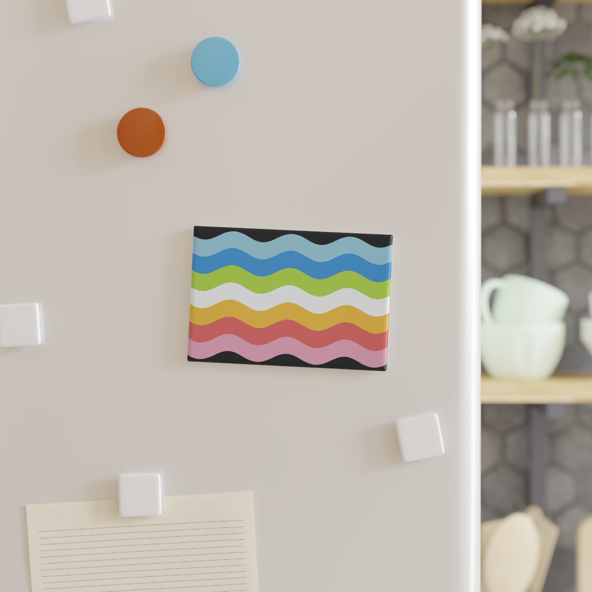 Queer Pride Flag Magnet: Ripple Rectangle Button for Fridge