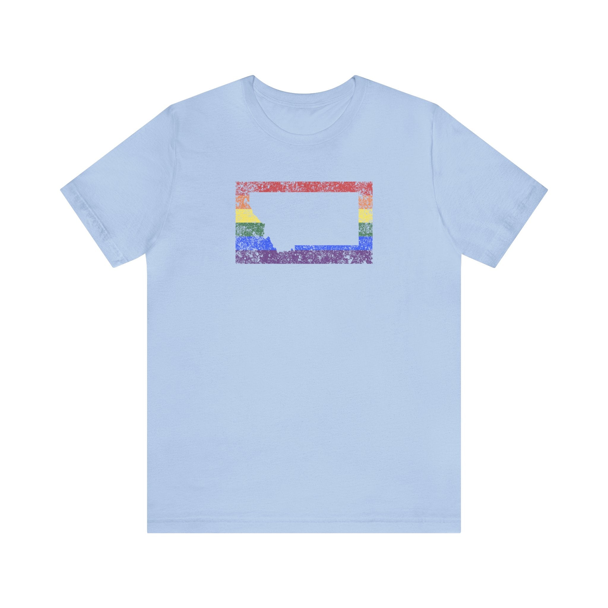 Montana Pride Flag Tee: Rainbow LGBTQ+ State Silhouette Distressed Shirt
