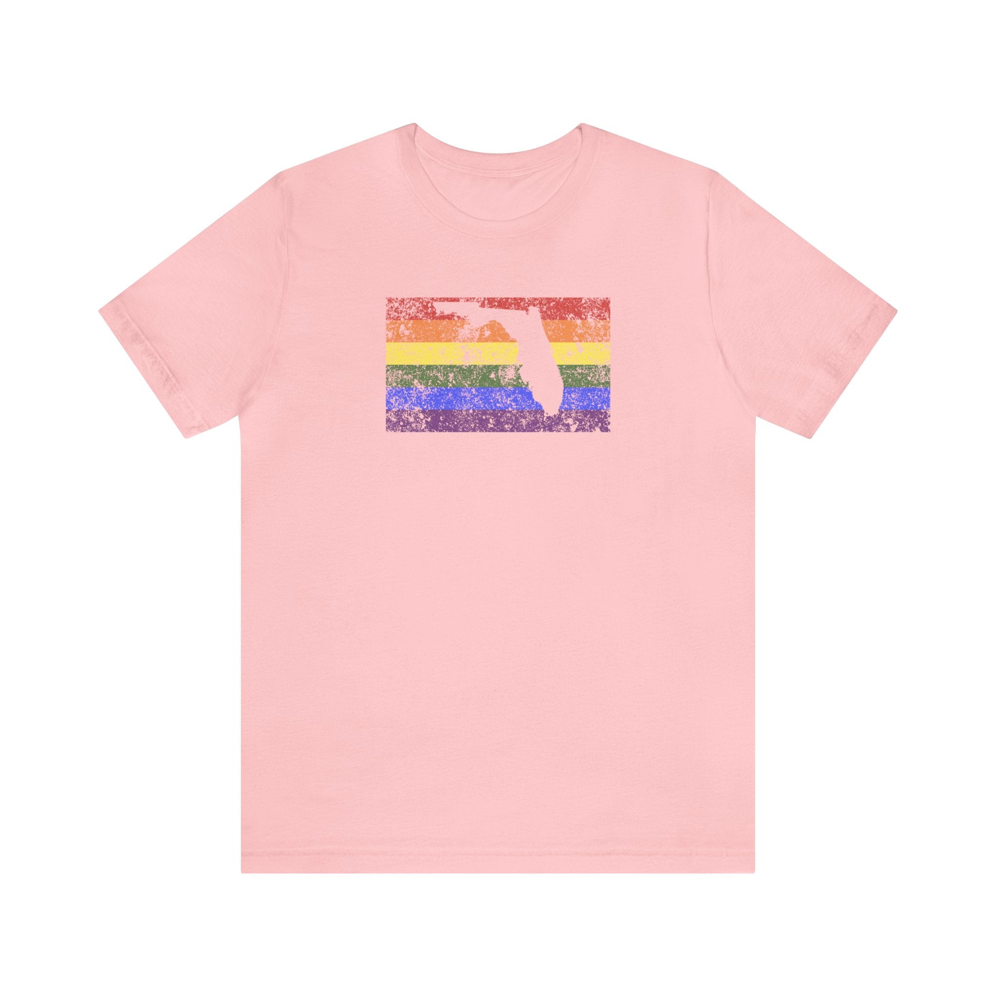Florida Pride Flag Tee: Rainbow LGBTQ+ State Silhouette Distressed Shirt