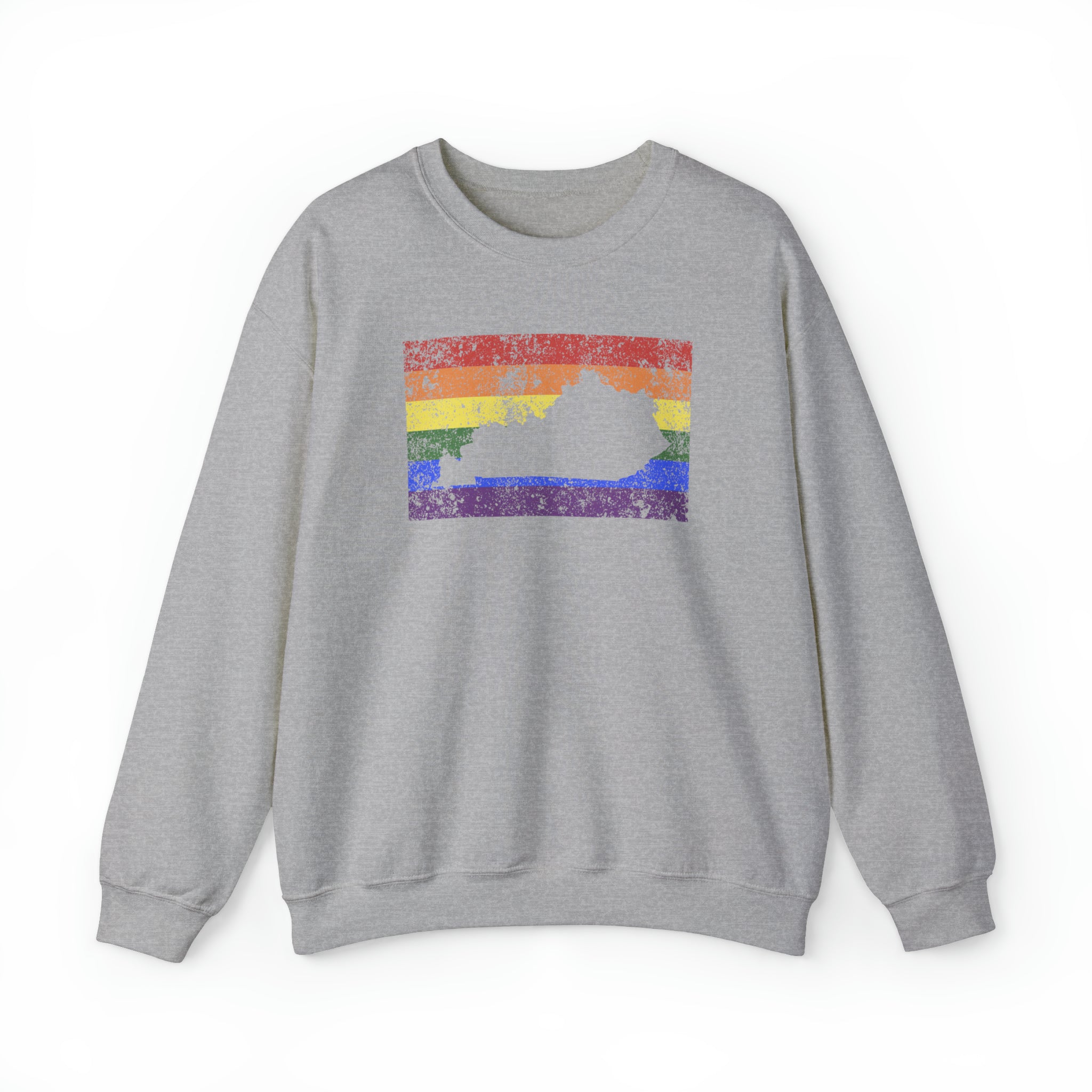 Kentucky Pride Flag Sweater: Rainbow LGBTQ+ State Silhouette Distressed Sweatshirt