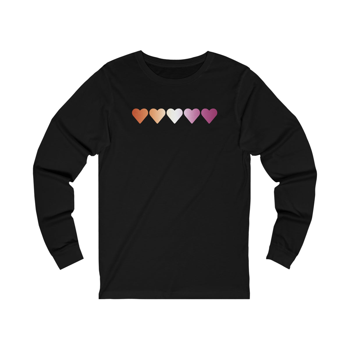Lesbian Flag Hearts Long Sleeve Tee: Pride LGBTQ+ Gradient Design