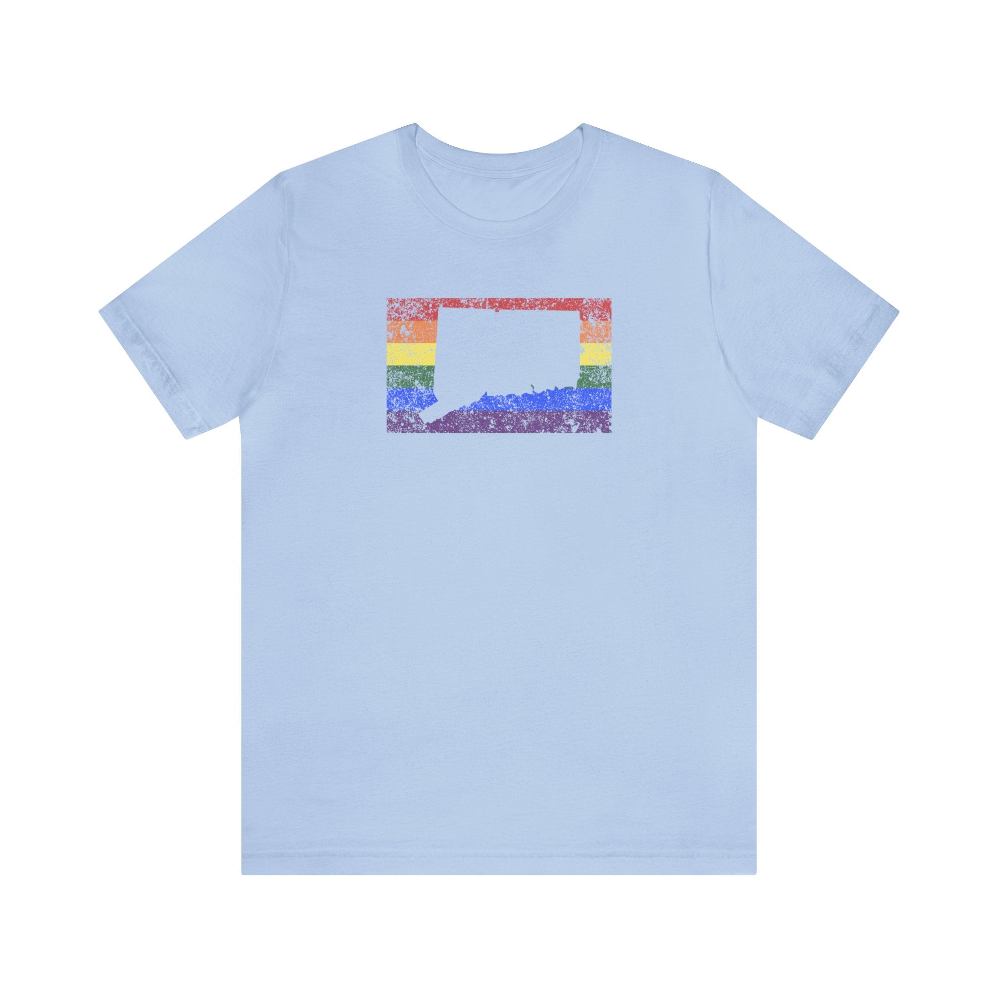 Connecticut Pride Flag Tee: Rainbow LGBTQ+ State Silhouette Distressed Shirt