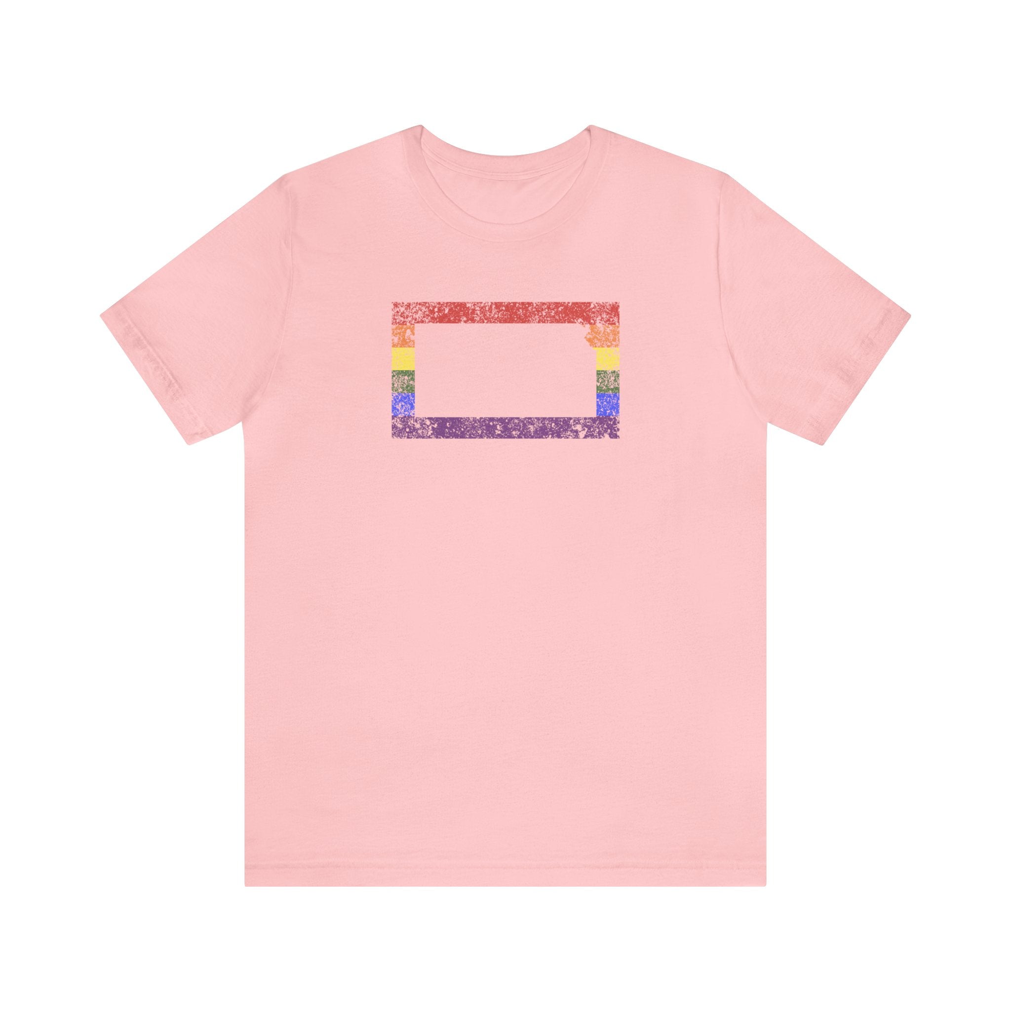 Kansas Pride Flag Tee: Rainbow LGBTQ+ State Silhouette Distressed Shirt
