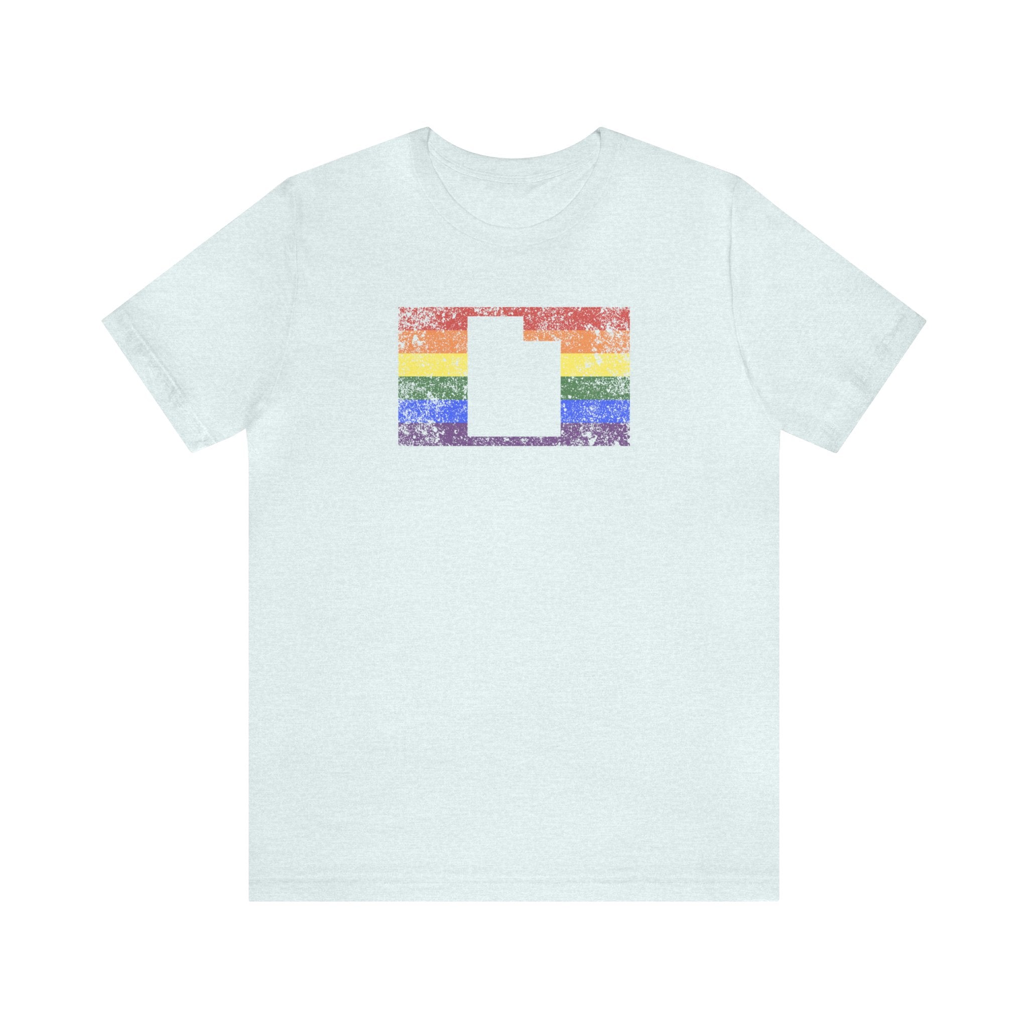 Utah Pride Flag Tee: Rainbow LGBTQ+ State Silhouette Distressed Shirt