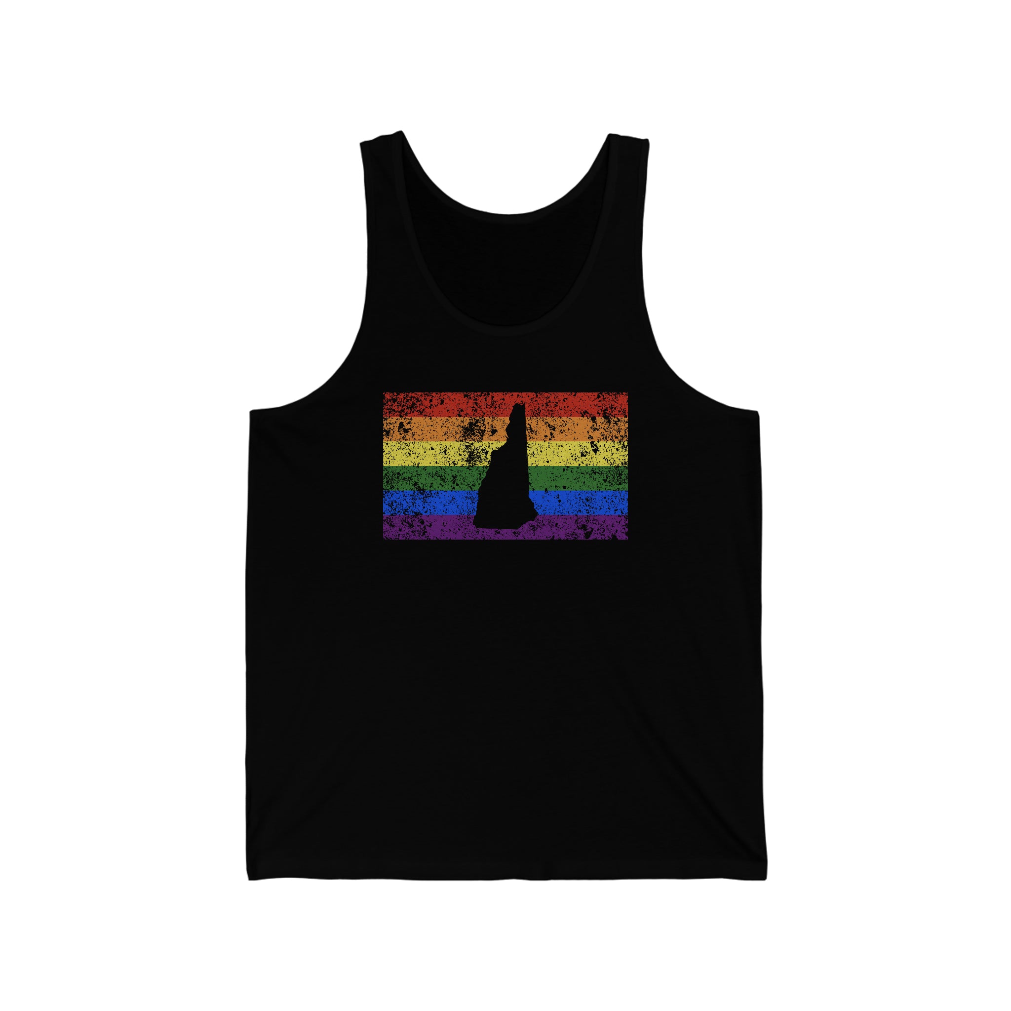 New Hampshire Pride Flag Tank: Rainbow LGBTQ+ State Silhouette Distressed Tank-Top