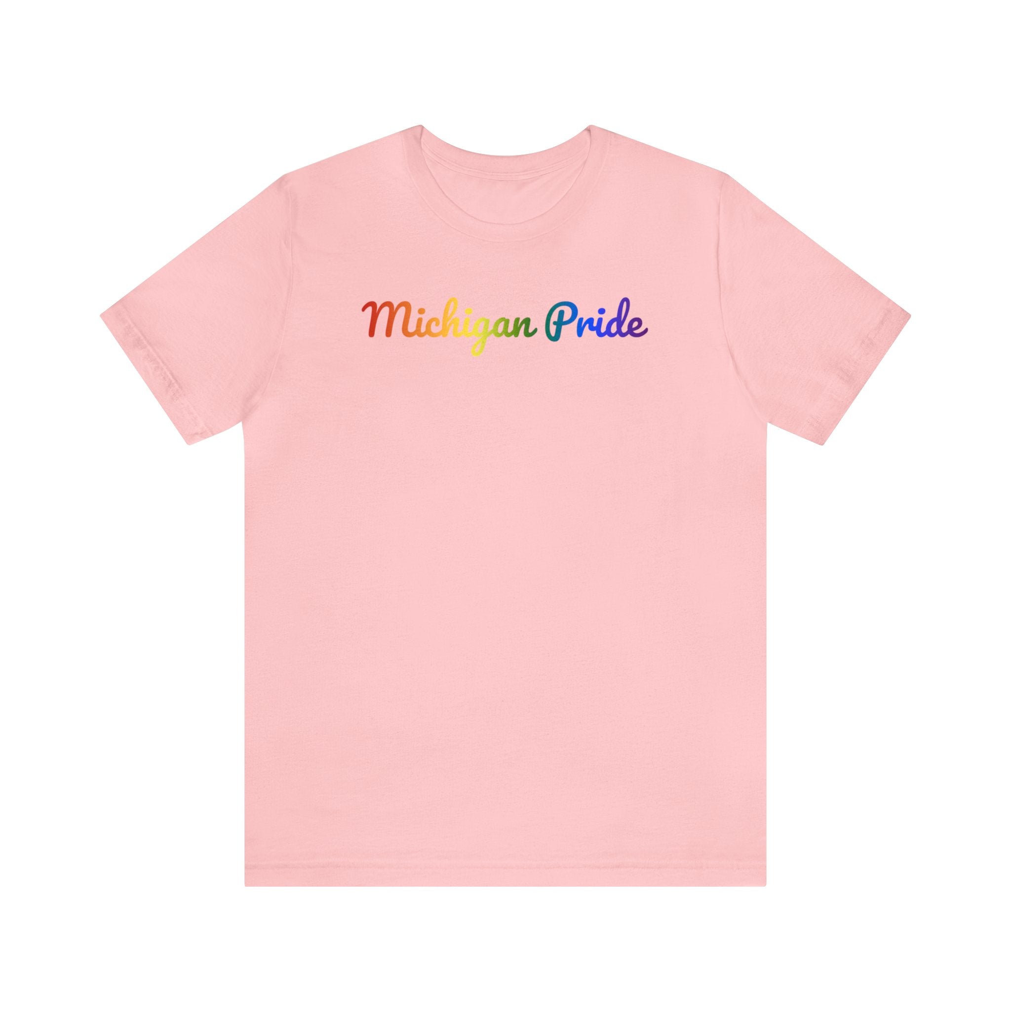 Michigan Pride T-Shirt: Flowing Cursive Design with LGBTQ+ Gradient