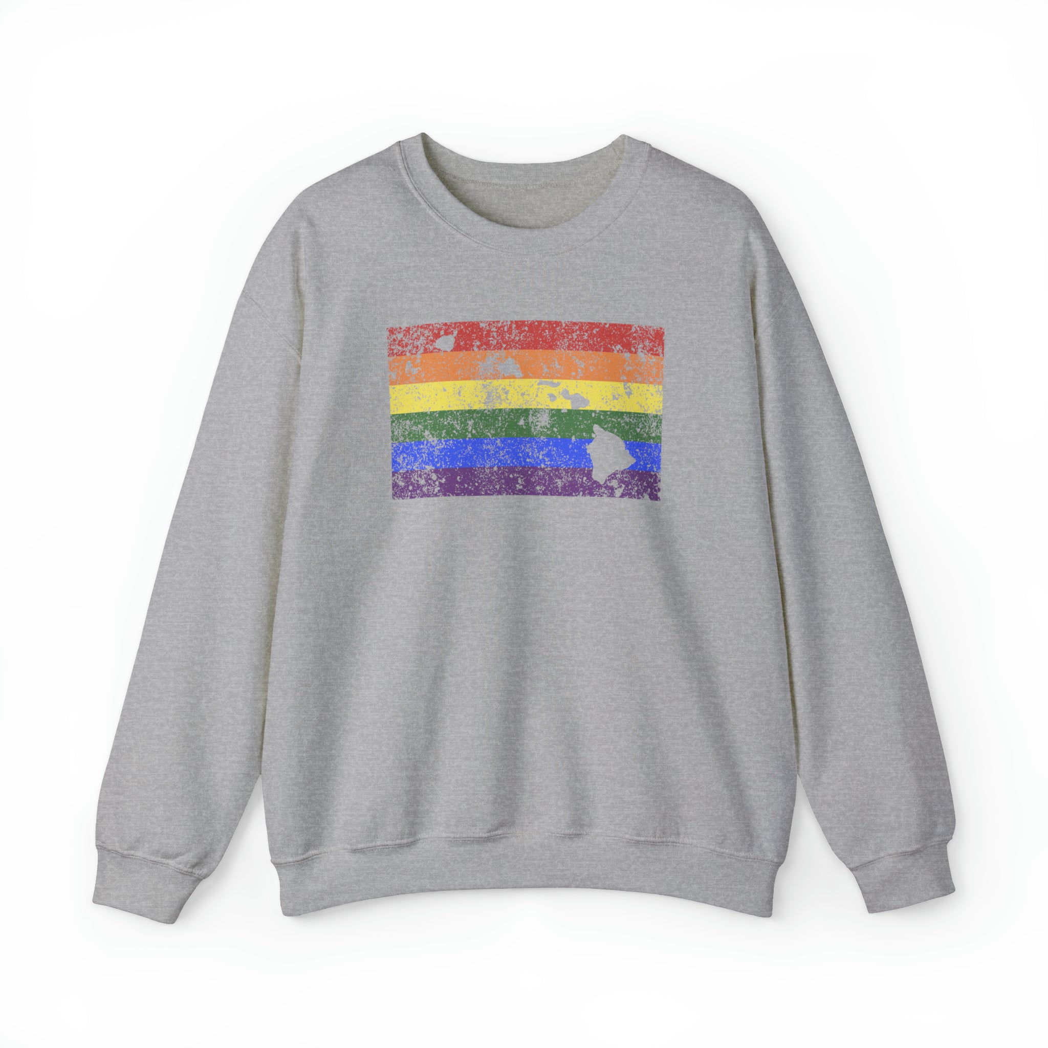 Hawaii Pride Flag Sweater: Rainbow LGBTQ+ State Silhouette Distressed Sweatshirt