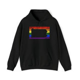 Pennsylvania Pride Flag Hoodie: Rainbow LGBTQ+ State Silhouette Distressed Hooded Sweatshirt