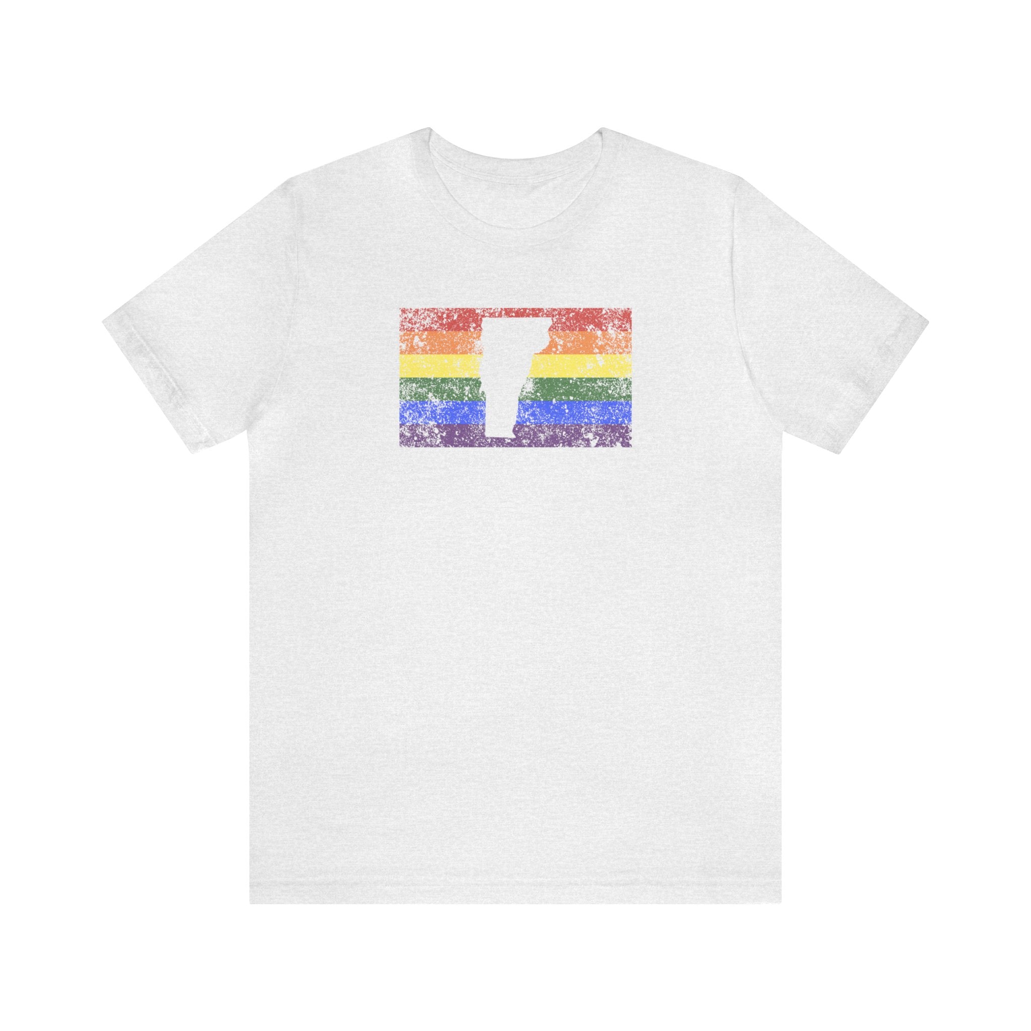 Vermont Pride Flag Tee: Rainbow LGBTQ+ State Silhouette Distressed Shirt