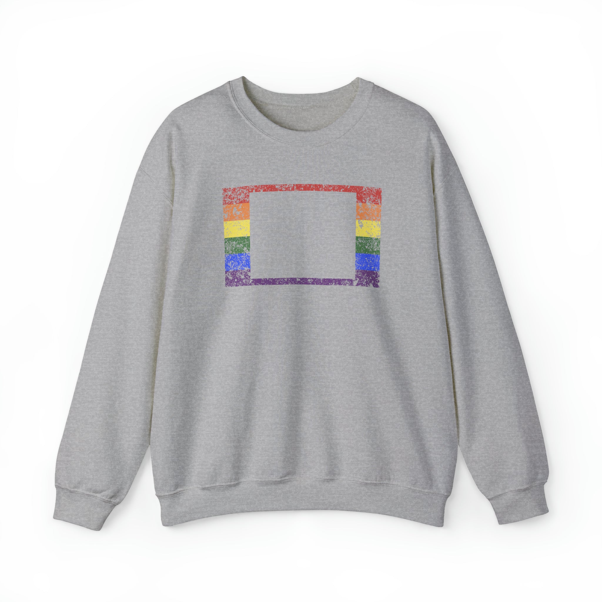 Wyoming Pride Flag Sweater: Rainbow LGBTQ+ State Silhouette Distressed Sweatshirt
