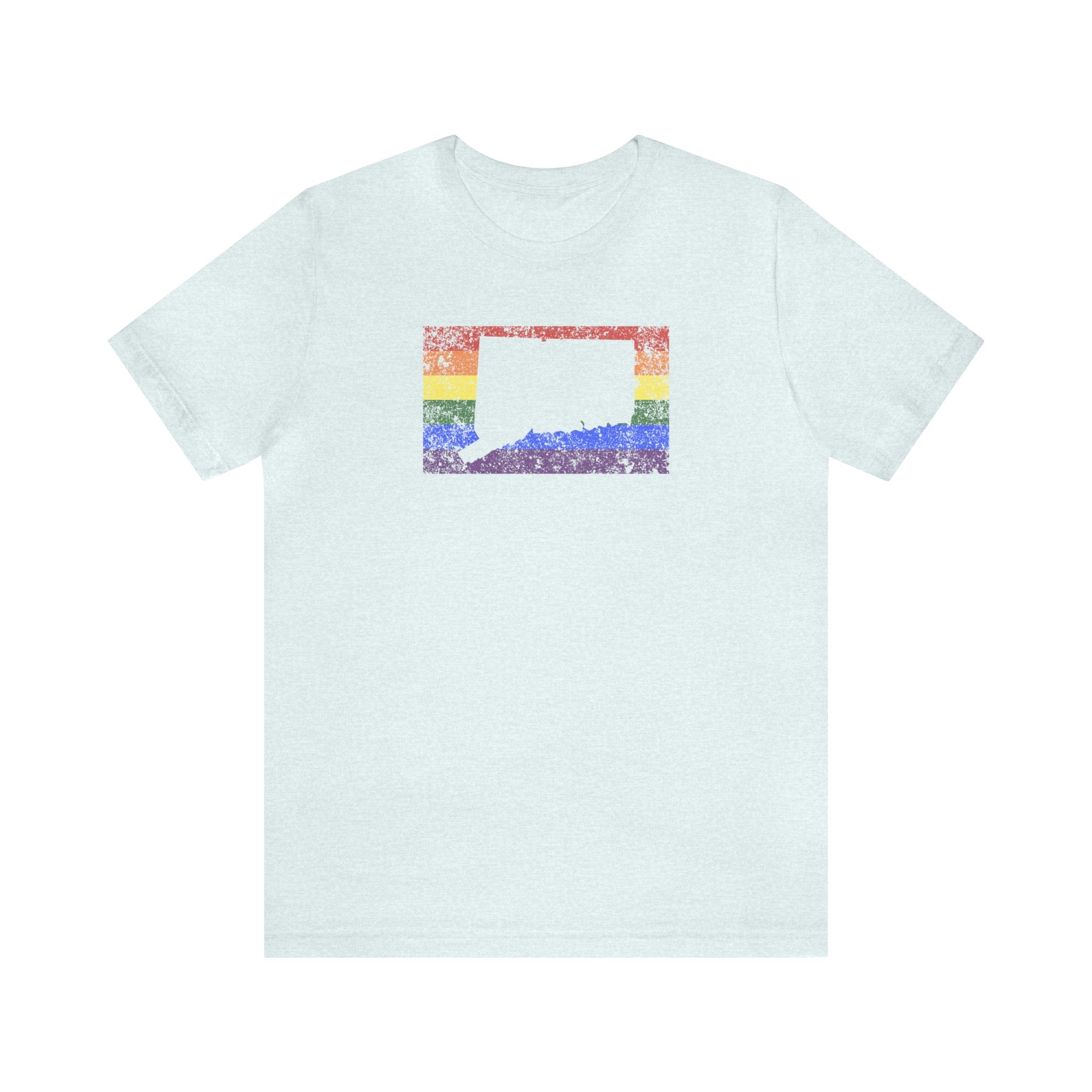 Connecticut Pride Flag Tee: Rainbow LGBTQ+ State Silhouette Distressed Shirt
