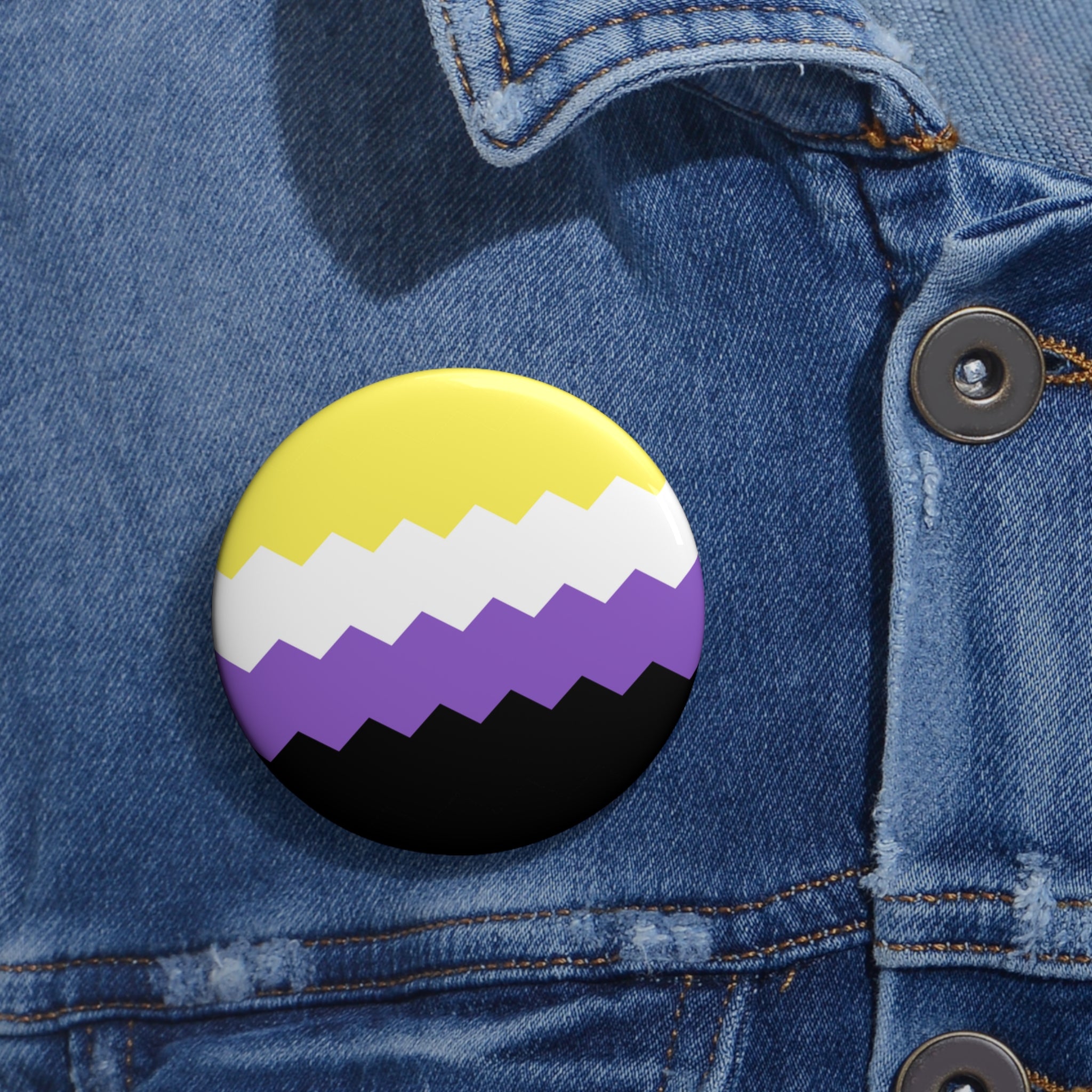 Nonbinary Pride Flag Pin: Round Button with Sharp Design