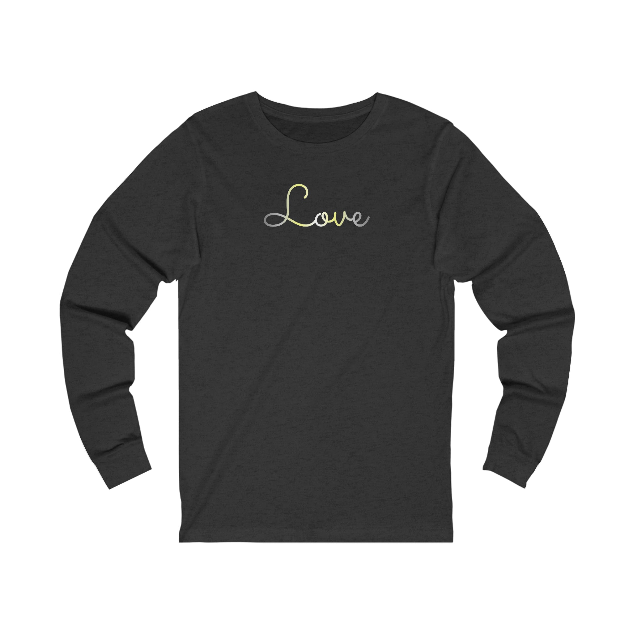 Demigender Love Script Long Sleeve T-Shirt: Subtly Elegant Pride Tee
